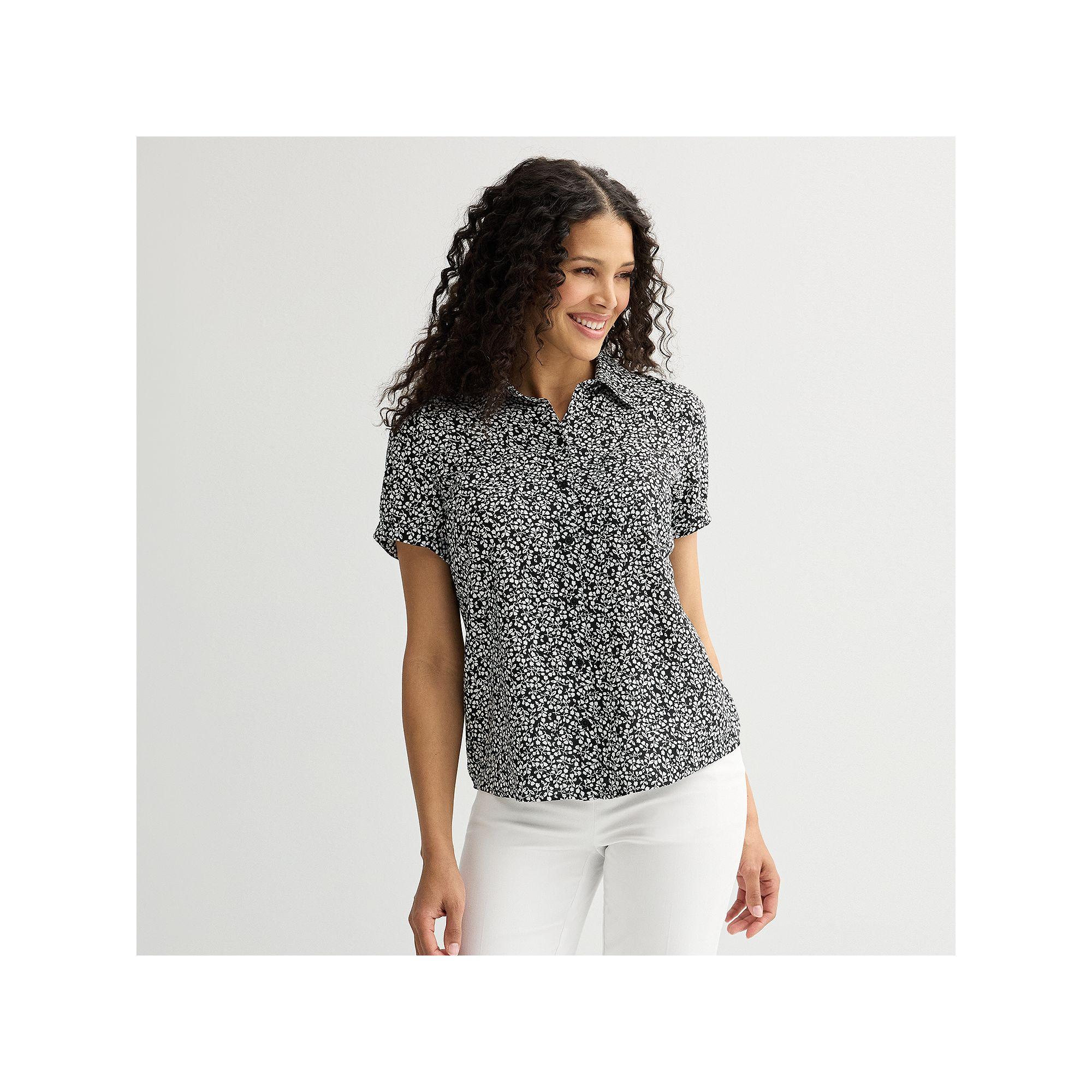 Women's Croft & Barrow® Camp Shirt, Size: Large, White Tiny Blooms Product Image