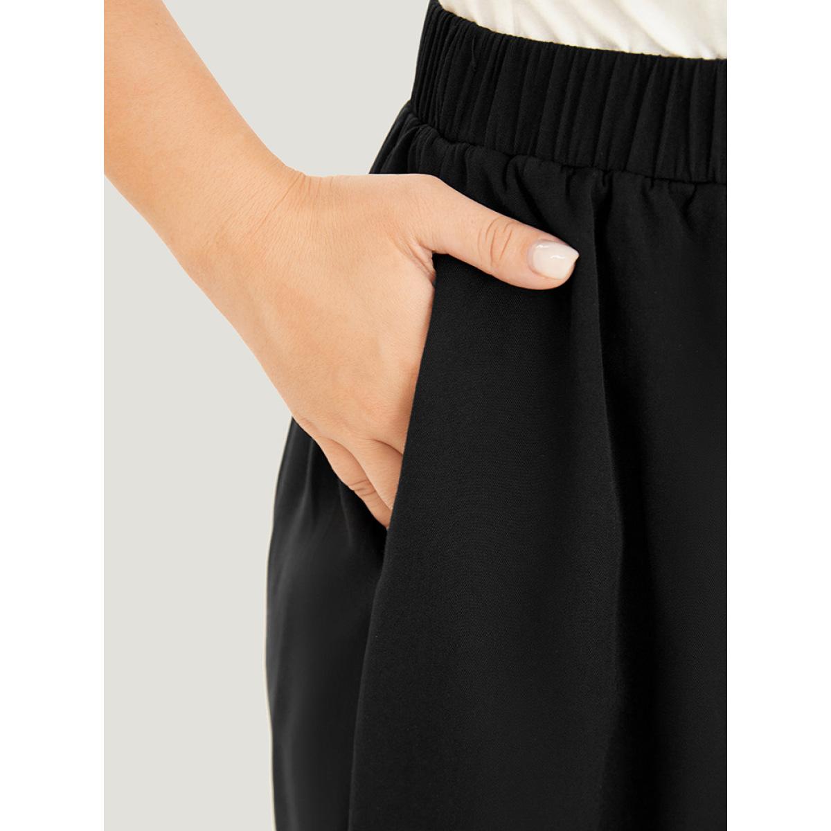 Plus Size Solid Pocket Patchwork Broderie Anglaise Skirt Women Black Vacation Broderie anglaise No stretch Pocket Dailywear Skirts BloomChic 18-20/2X Product Image