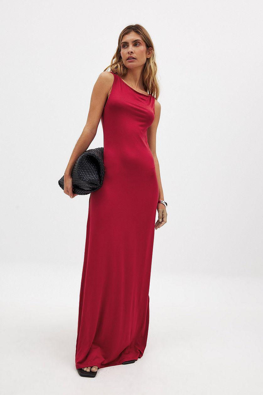 Soft Line Boat Neck Sleeveless Maxi Dress Product Image