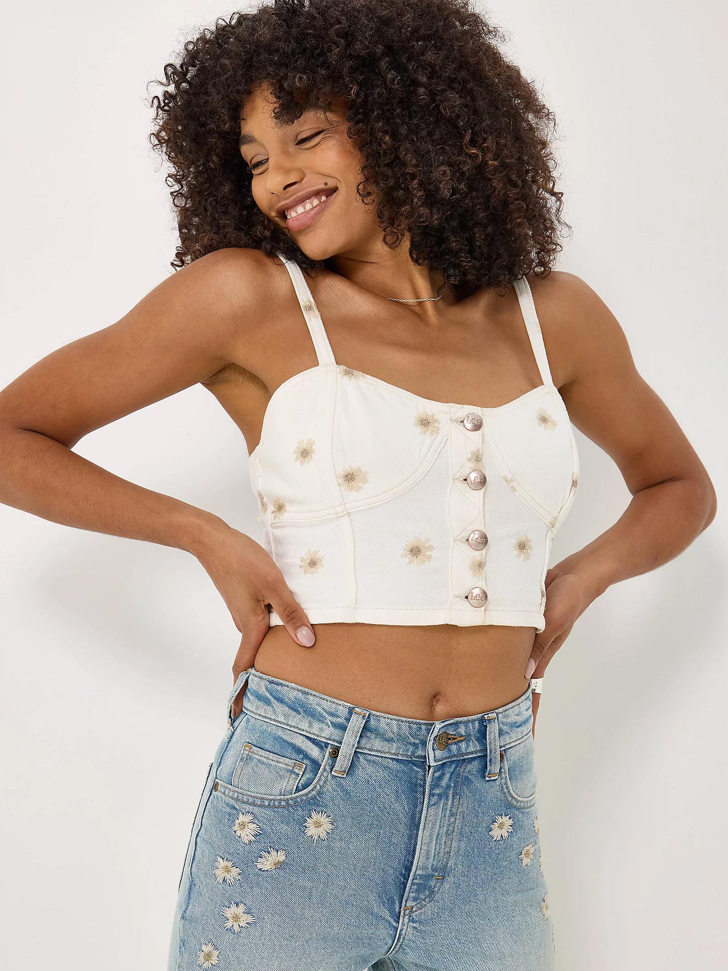 Women's Daisy Embroidered Seamed Denim Tank | Women's Tops & Tees | Lee® Product Image