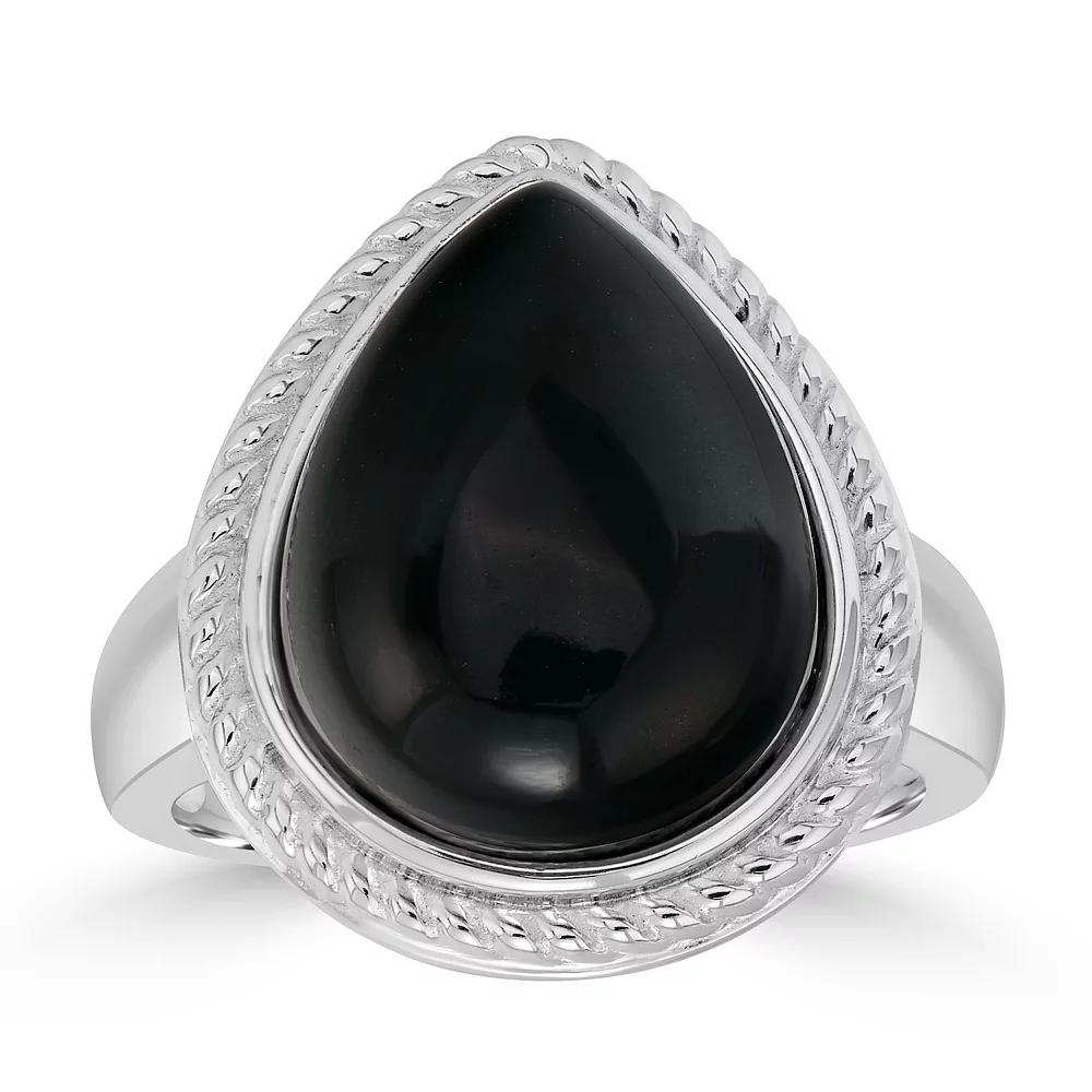 Gemistry Sterling Silver Black Jade Tear Drop Ring, Women's, Size: 6 Product Image