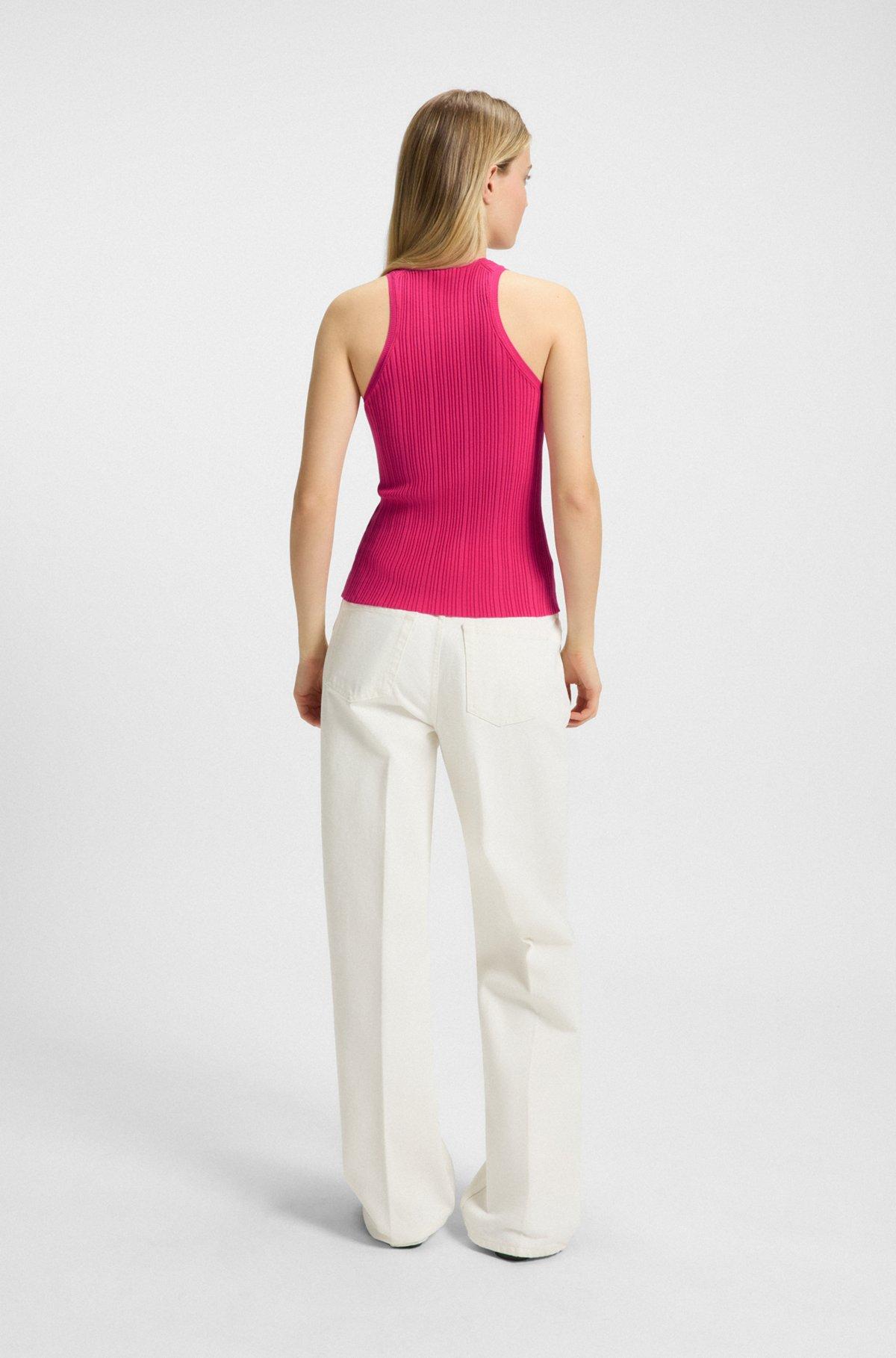 HUGO - Sleeveless racer-back top in ribbed crepe fabric - Pink Product Image