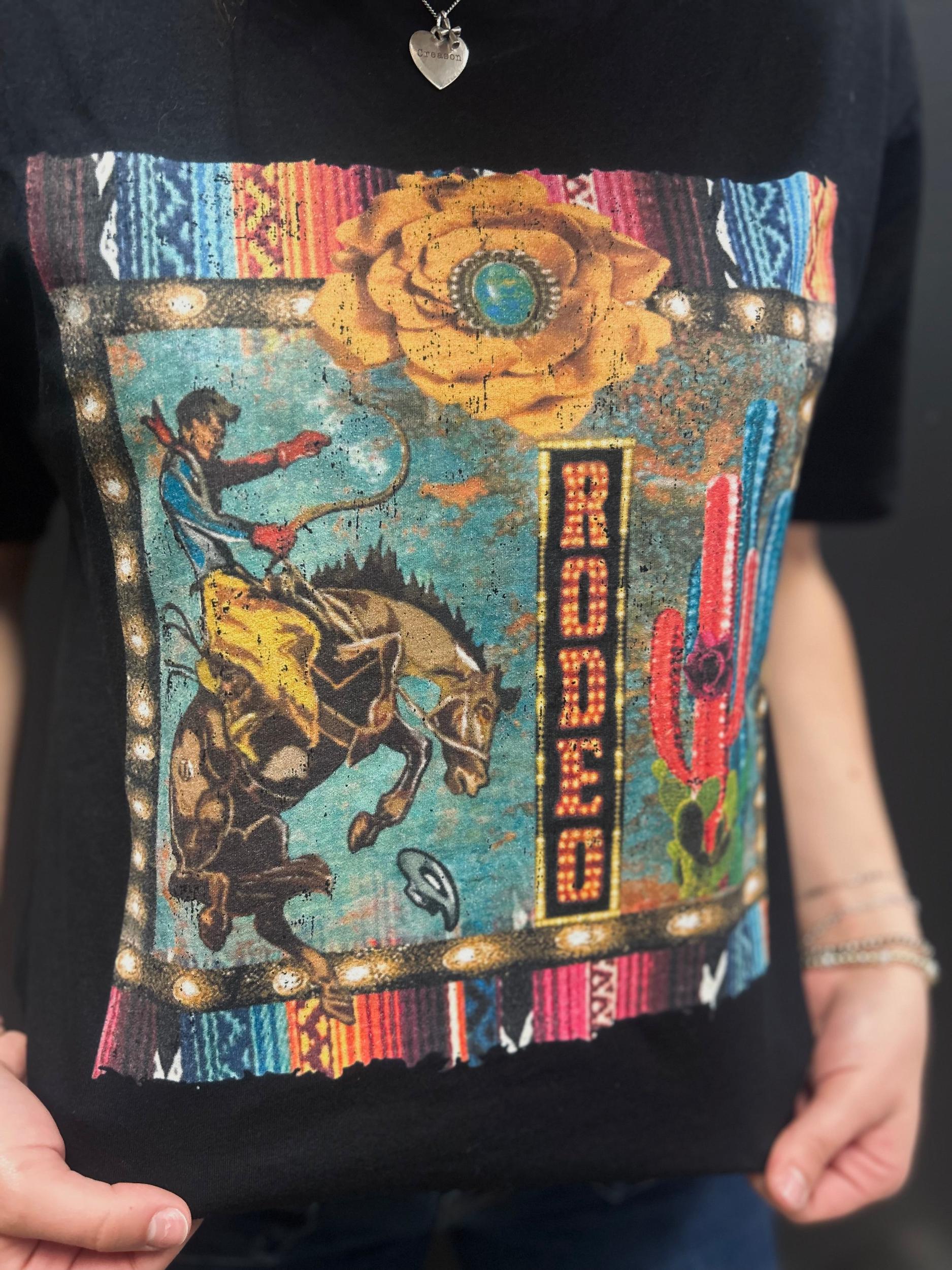 Black Vintage Bronc Rider Serape Graphic Tee Product Image