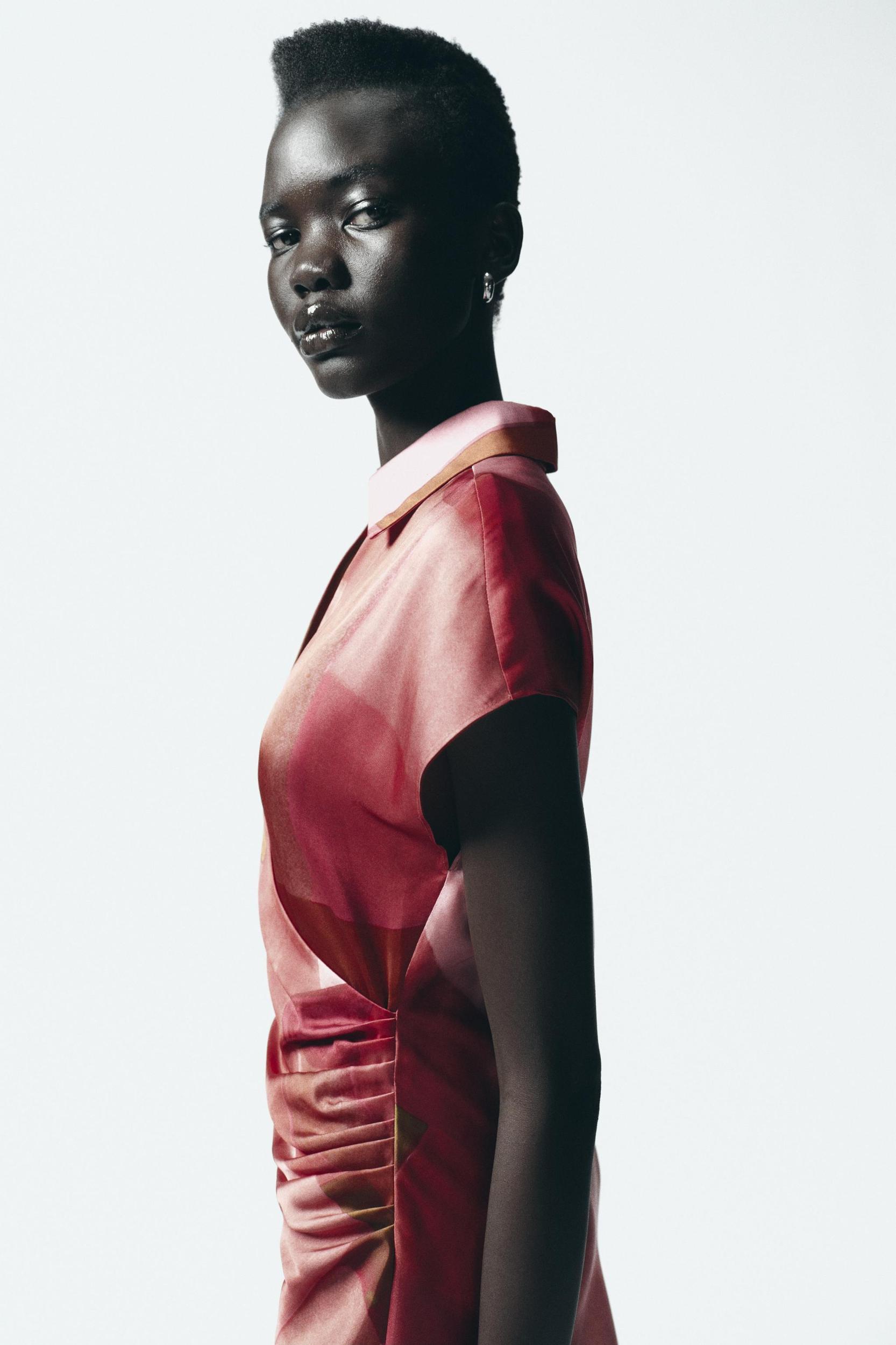 GEOMETRIC PRINT SATIN DRESS Product Image