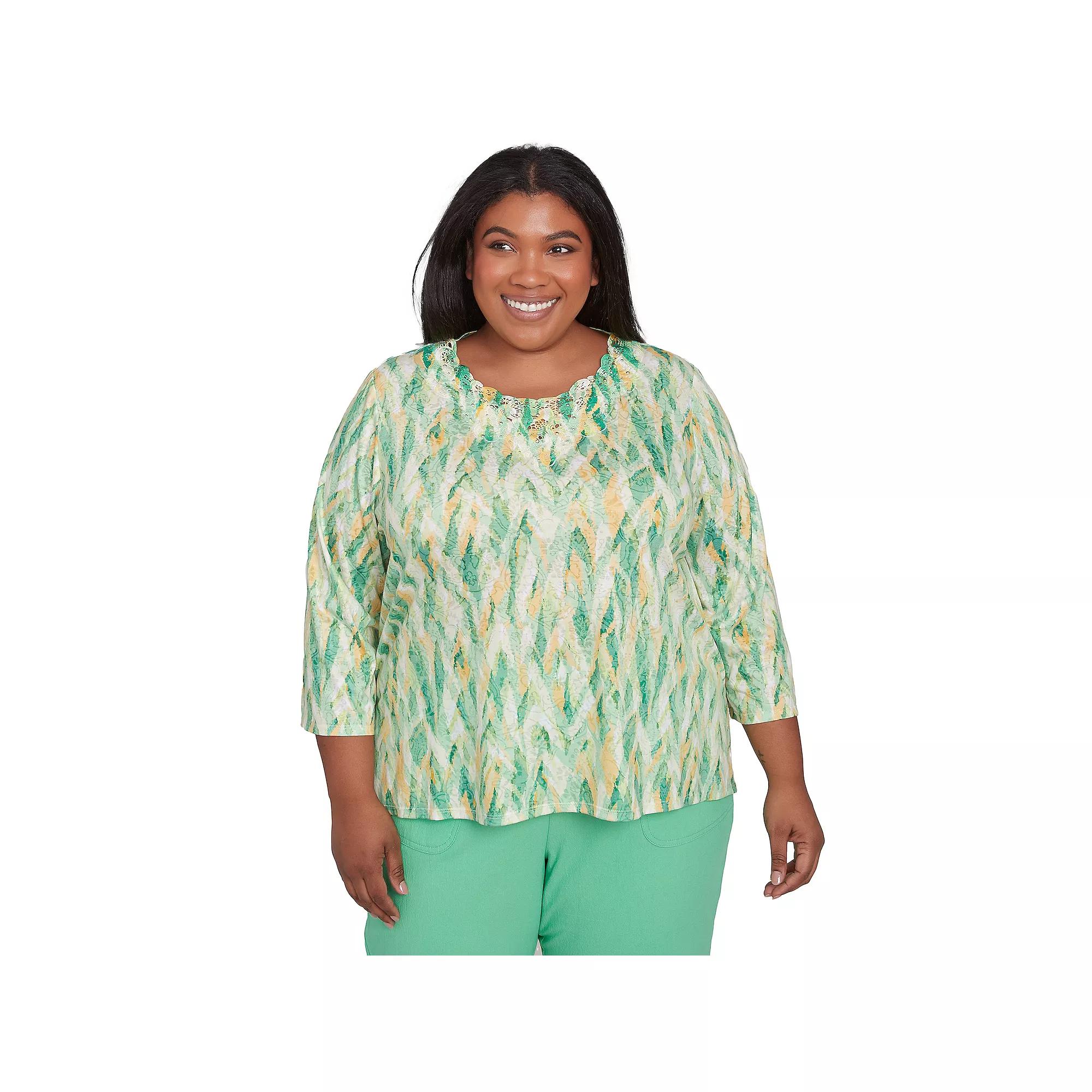 Plus Size Alfred Dunner Bright Textured Strokes Embellished Top, Women's, Size: 1XL, Green Team Product Image