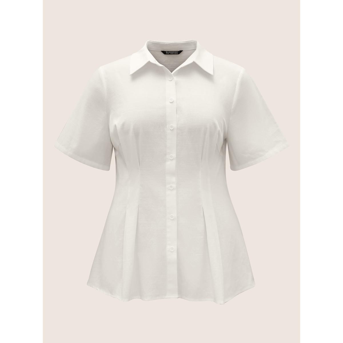 Plus Size Ivory Plain Shirt Collar Waist Design Blouse Women At the Office Short sleeve Shirt collar Work Blouses BloomChic 22-24/3X Product Image