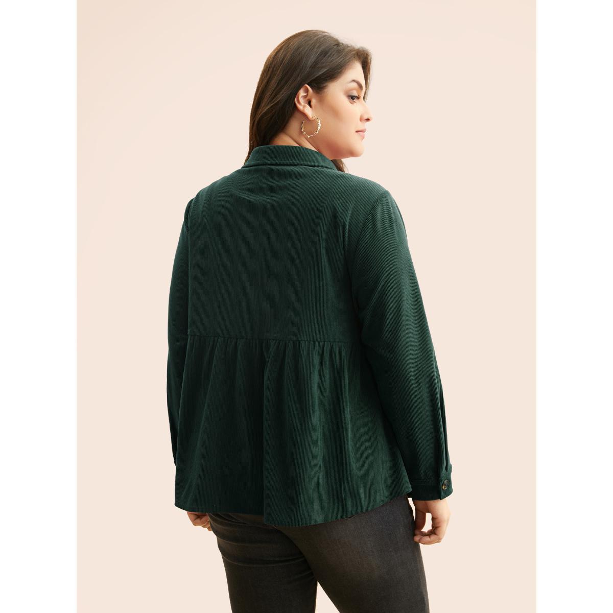 Plus Size Corduroy Collared Flap Detail Jacket Women DarkGreen Gathered Elegant Jackets BloomChic 14-16/1X Product Image