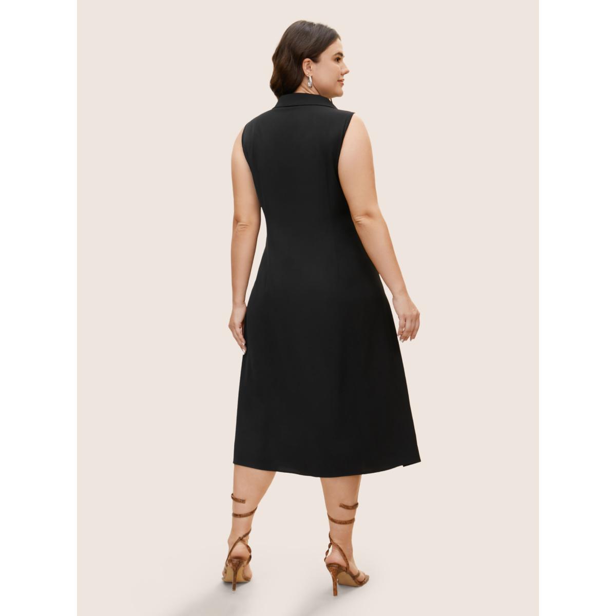 Plus Size Suit Collar Button Through Sleeveless Midi Dress Black Women Workwear Essentials Button Suit Collar Sleeveless Curvy BloomChic 28/5X Product Image