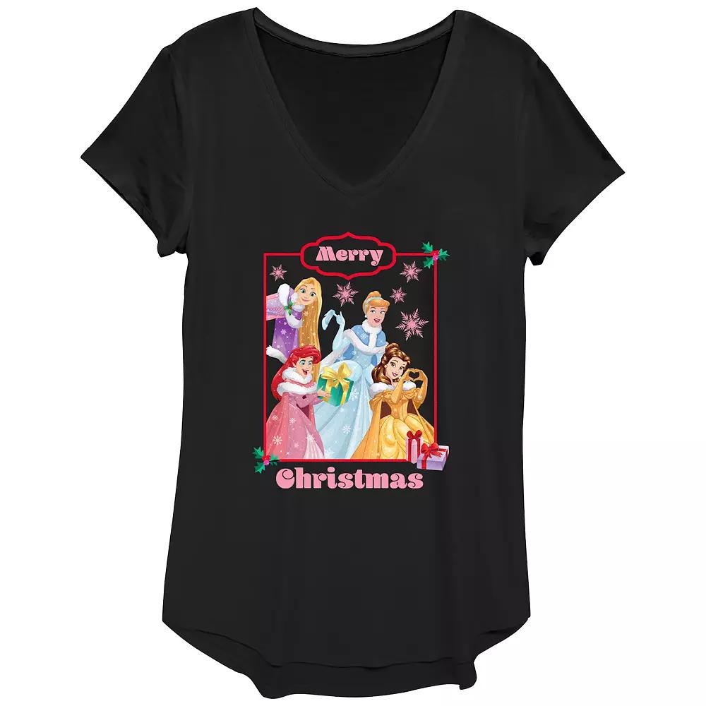 Disney Princess Rapunzel, Cinderella, Ariel & Belle Merry Christmas Women's Graphic Tee,  Product Image