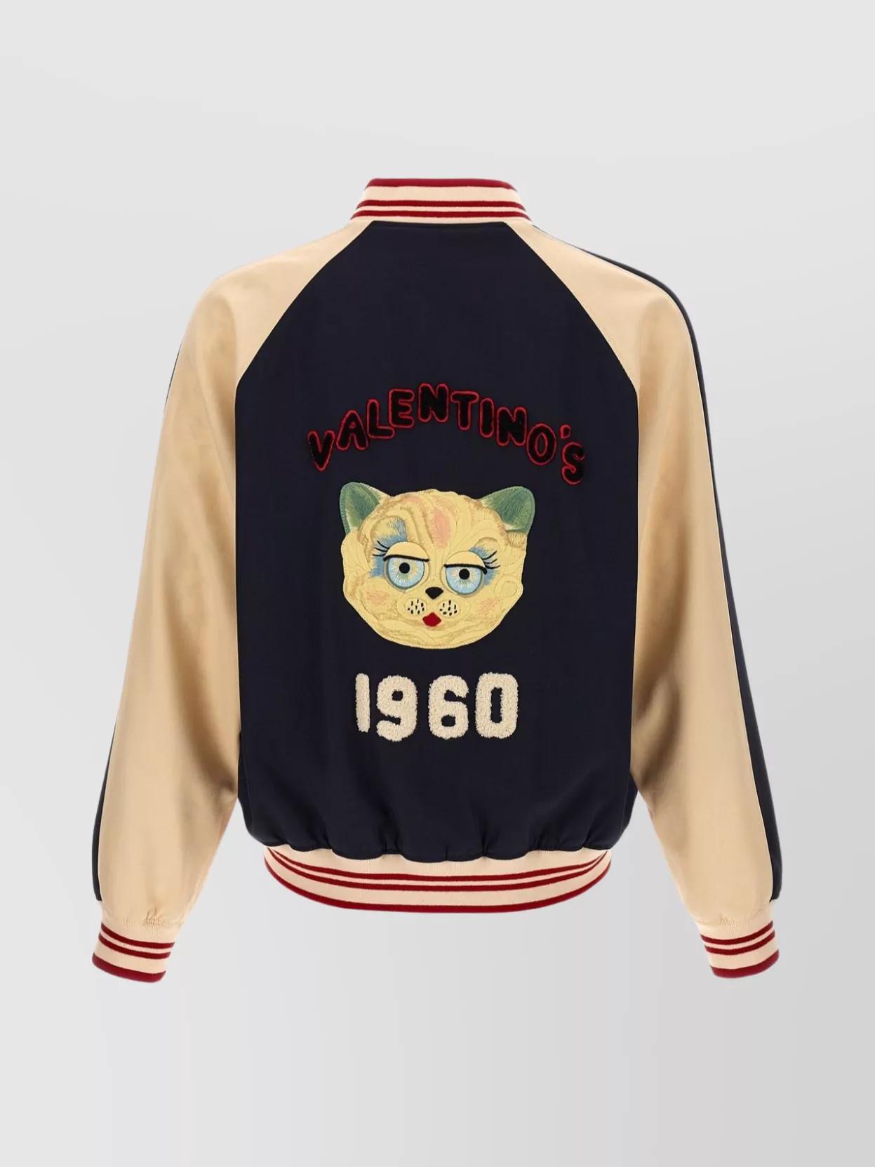 VALENTINO La Chat De La Maison Wool Bomber Jacket In Black Product Image