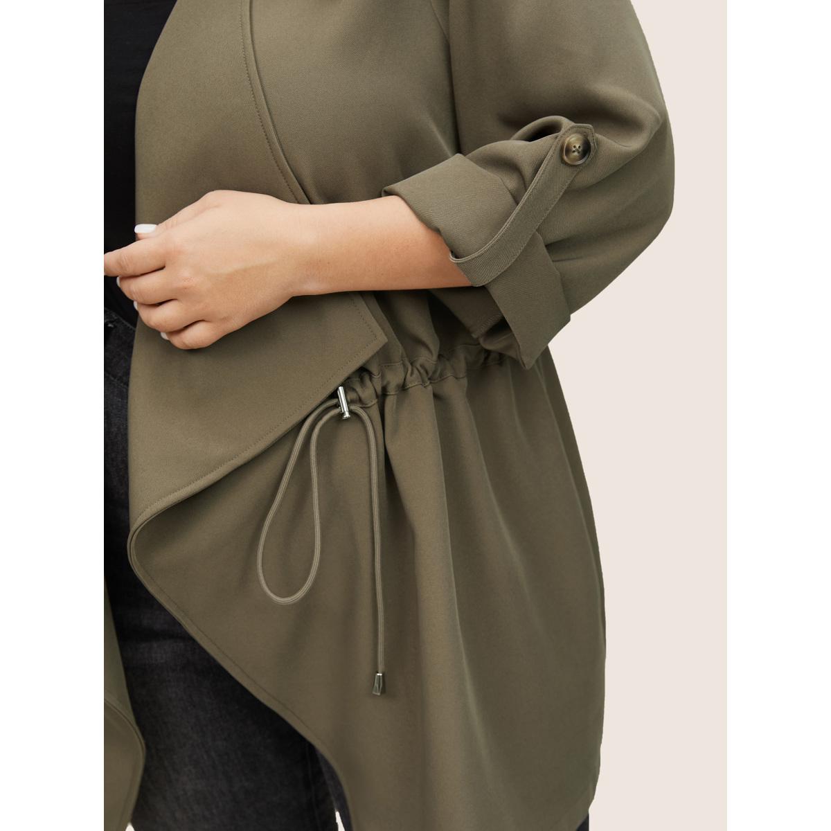 Plus Size Solid Drawstring Asymmetrical Neck Tab Sleeve Jacket Women LightBrown Non Everyday Jackets BloomChic 12/L Product Image