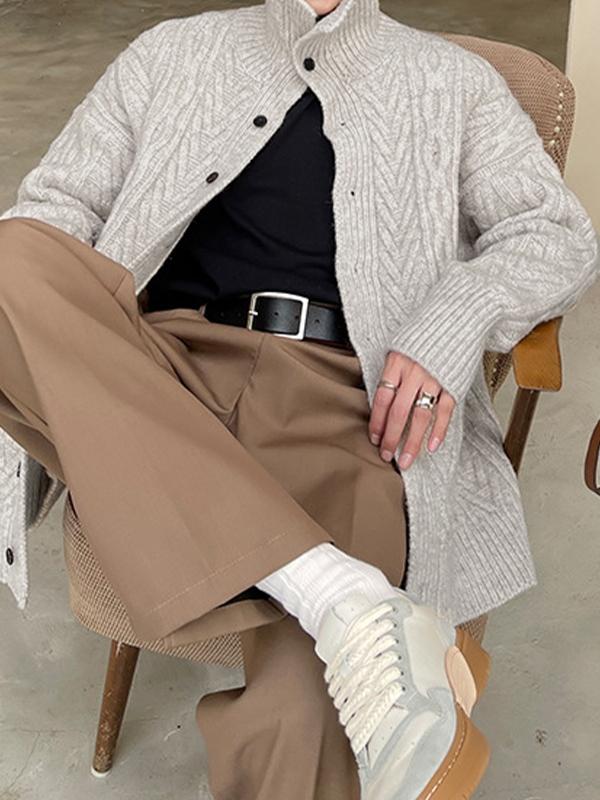 Men's Vintage Lapel Neck Cable Knit Sweater Product Image