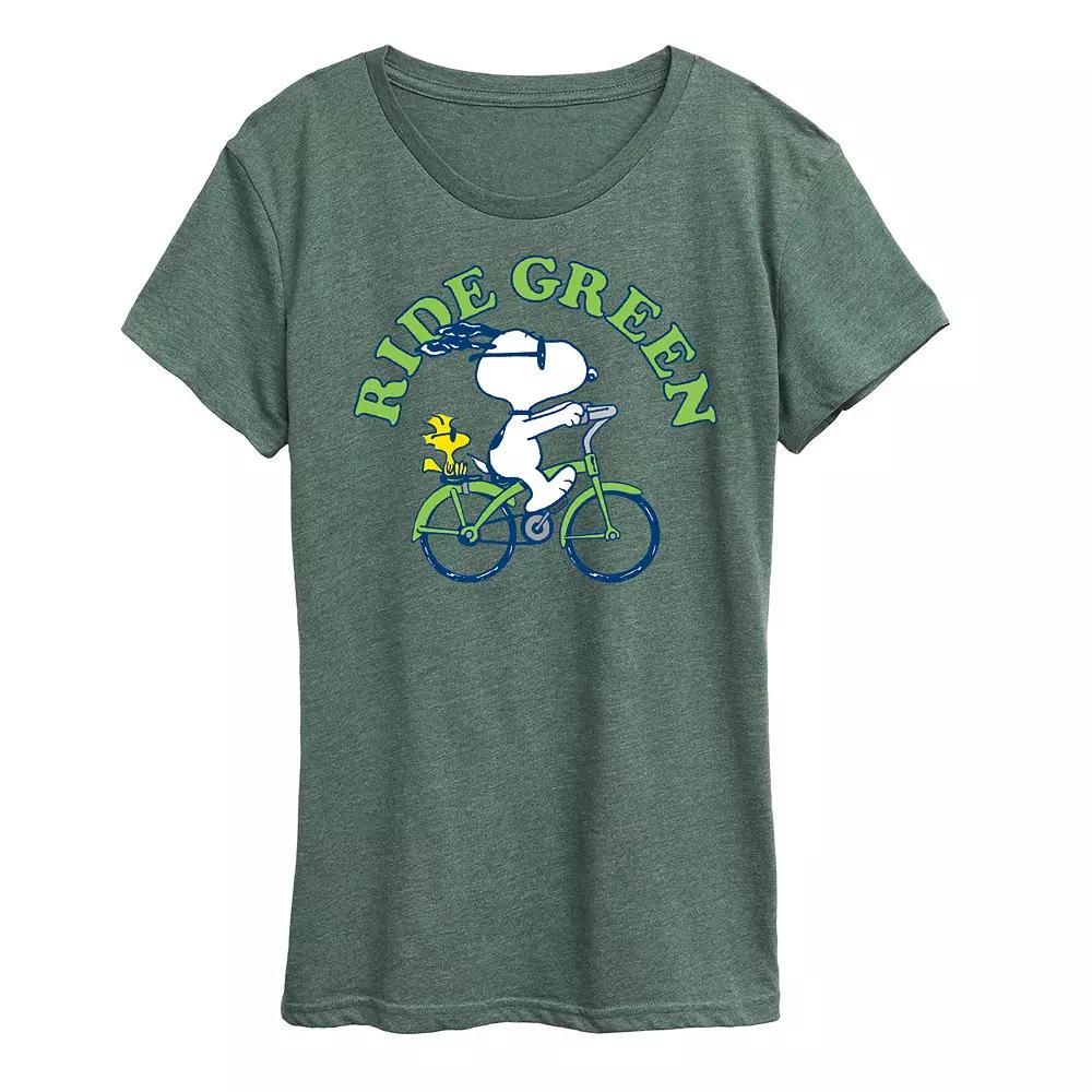 Women's Peanuts Snoopy & Woodstock Ride Green Graphic Tee,  Product Image