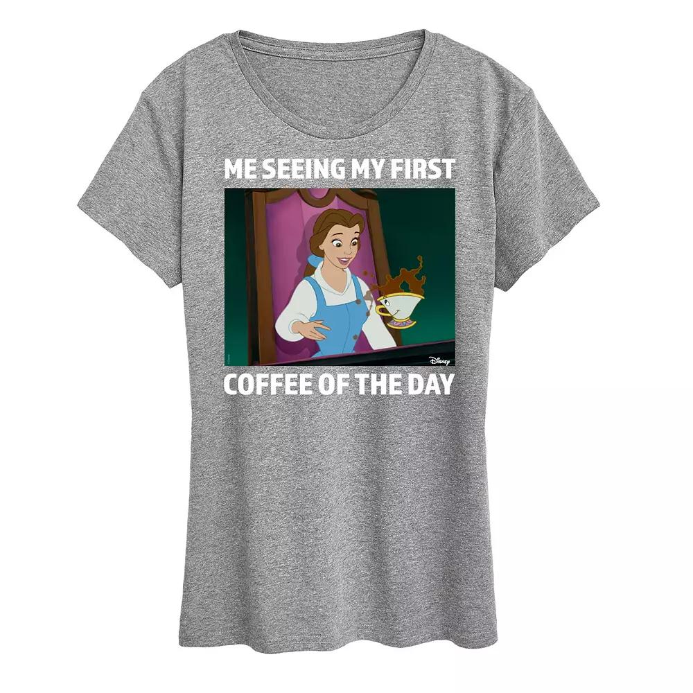 Disney Princess Belle Women's First Coffee Of The Day Meme Graphic Tee,  Product Image