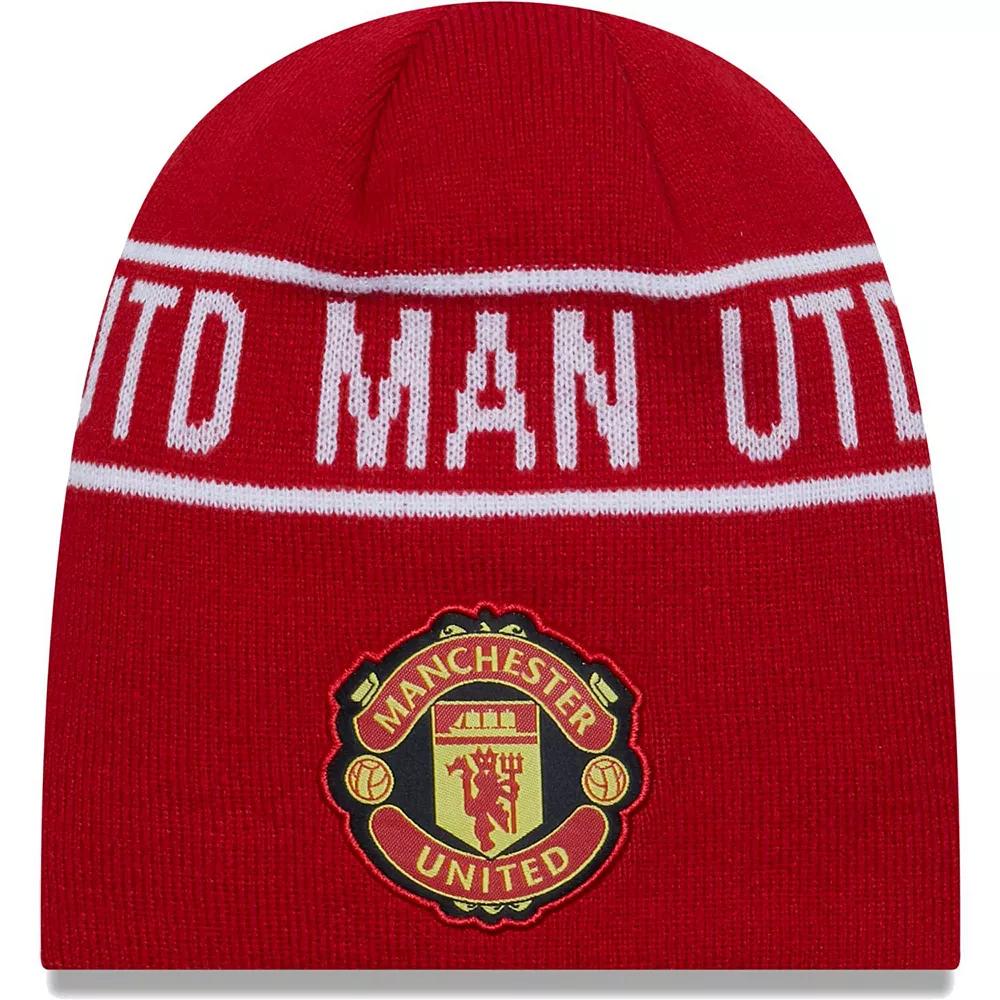 Men's New Era Red Manchester United Wordmark Skull Knit Hat, Man Red Product Image