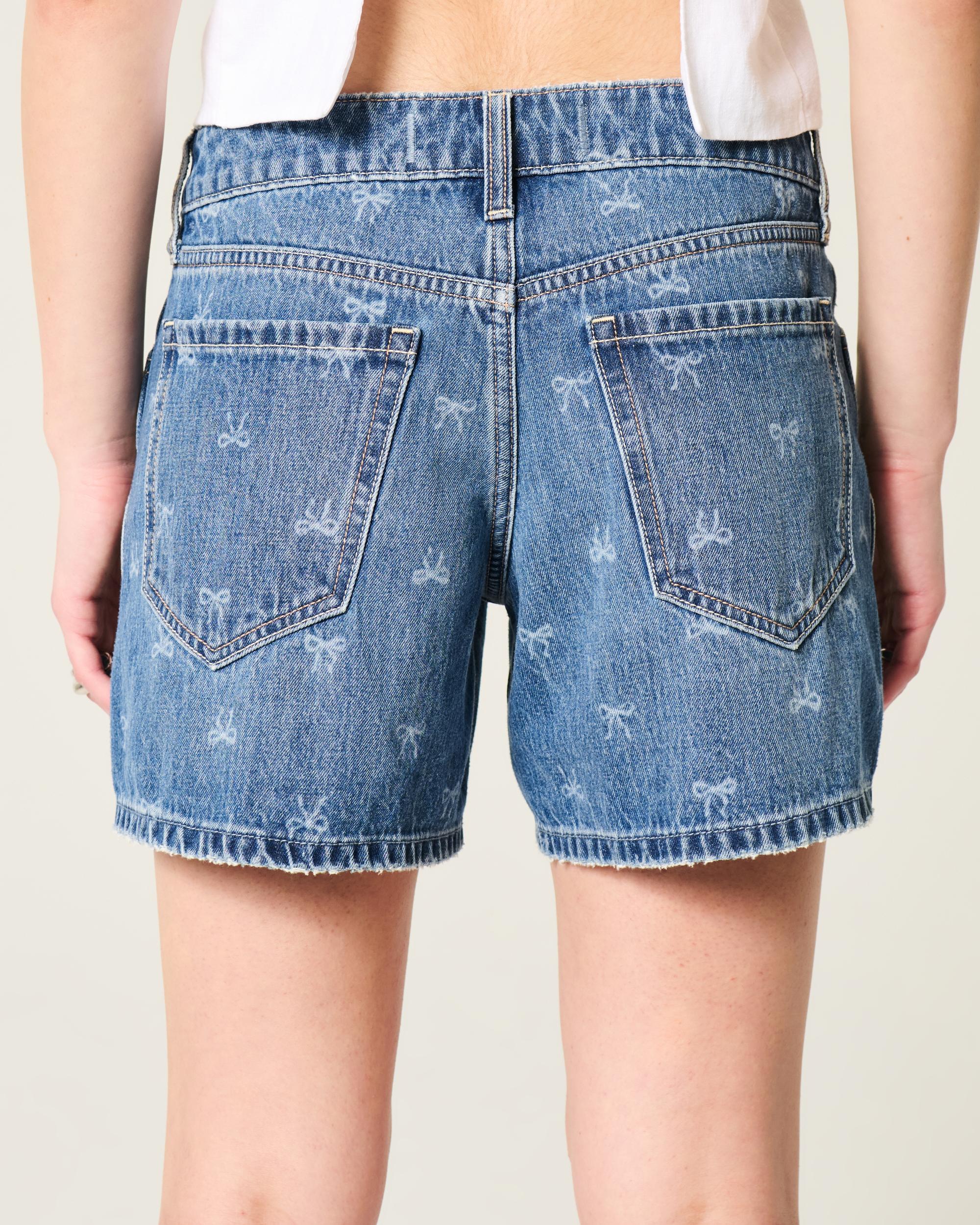 Low-Rise Dark Wash Baggy Denim Shorts 5" Product Image