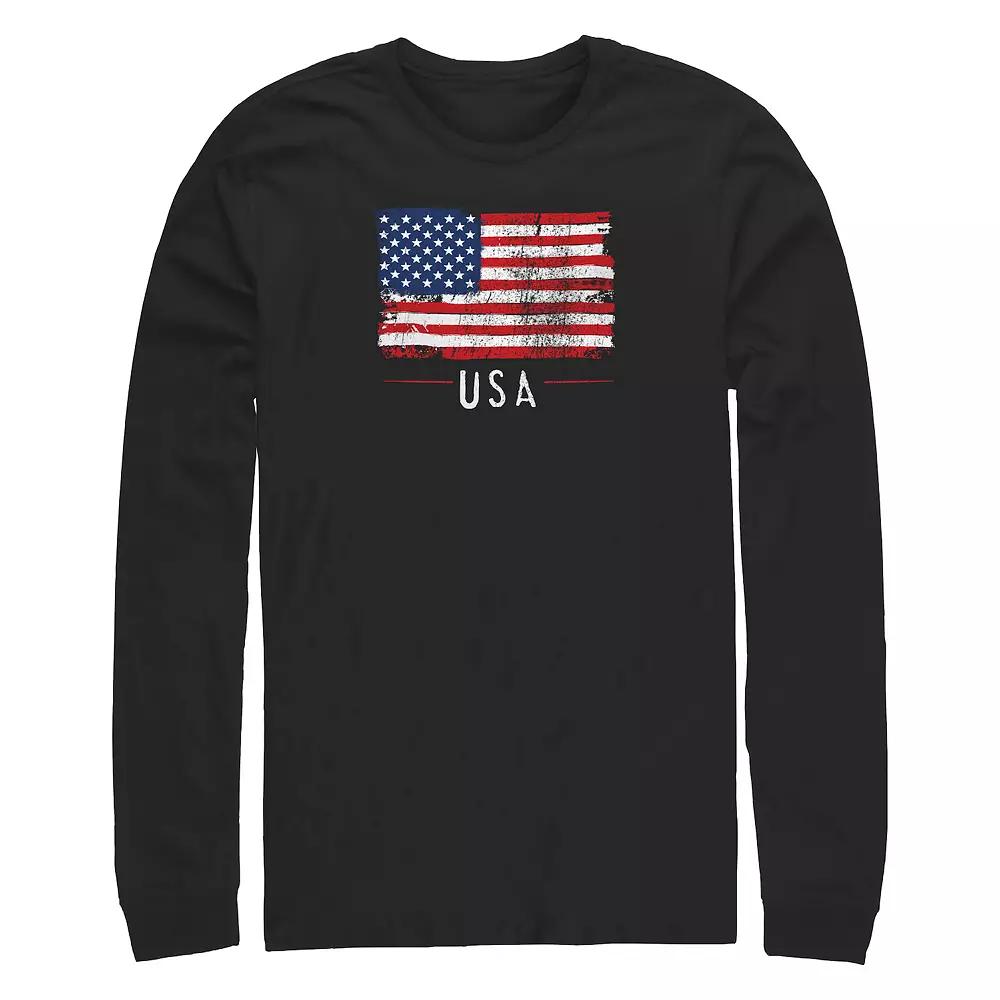 Big & Tall USA Flag Distressed Print Long Sleeve Graphic Tee, Men's,  Product Image