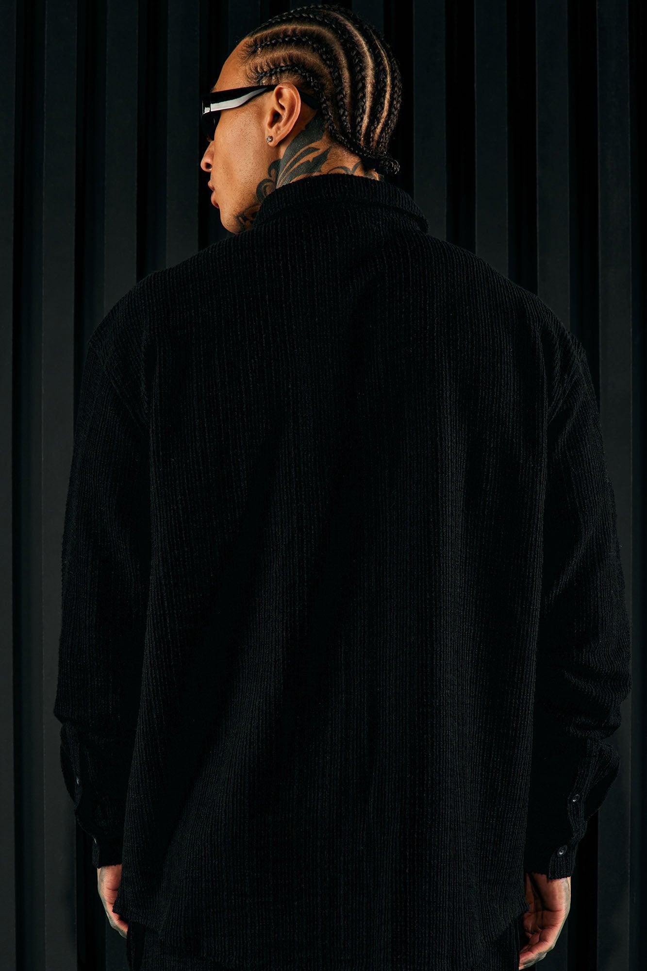 Dean Textured Long Sleeve Button Up Shirt - Black Product Image