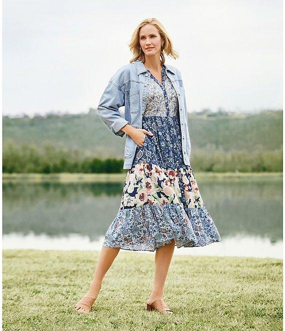 Nurture by Westbound 3/4 Sleeve Floral Button Front Midi Dress Product Image