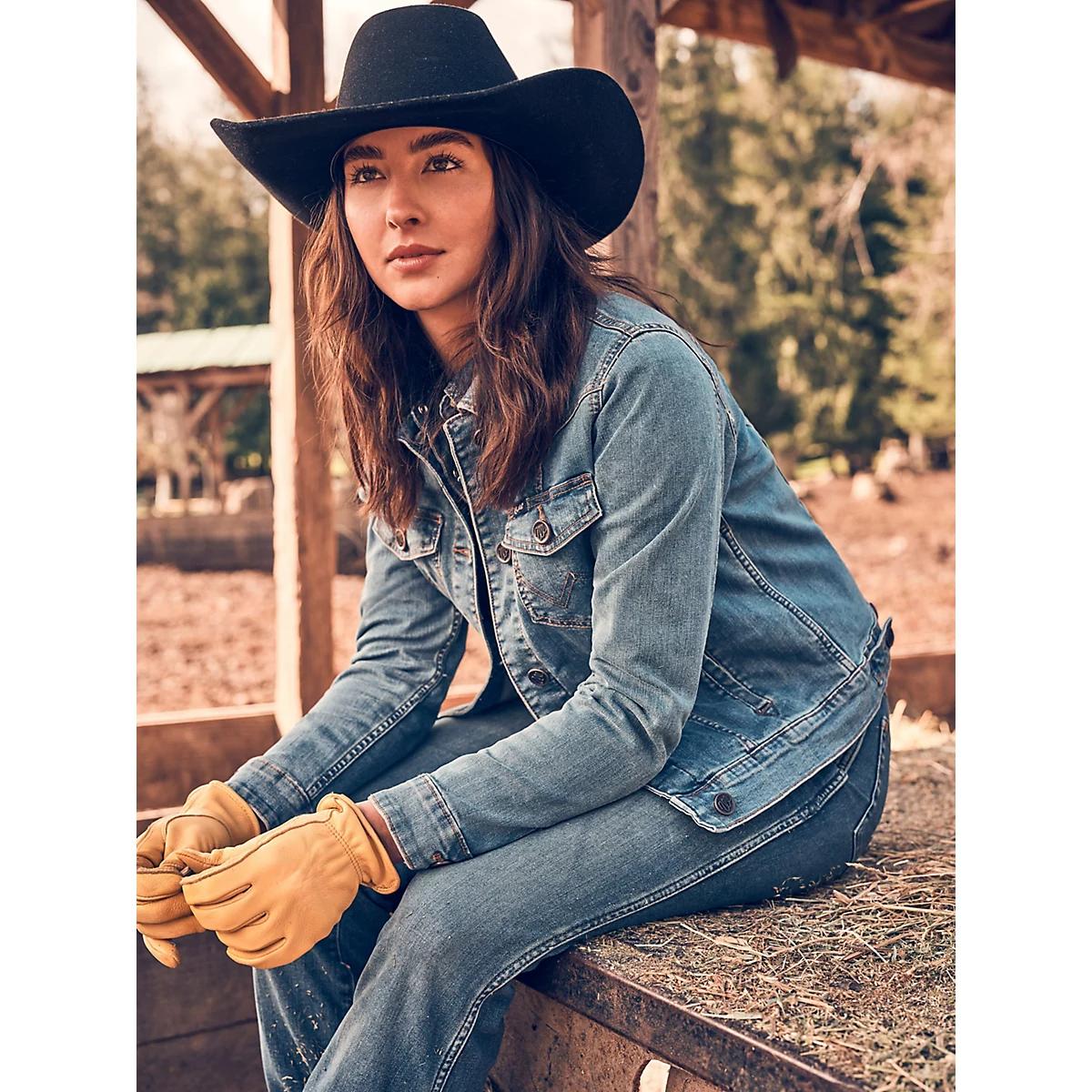 Women's Long Sleeve Classic Fit Denim Jacket in Dark Denim Product Image