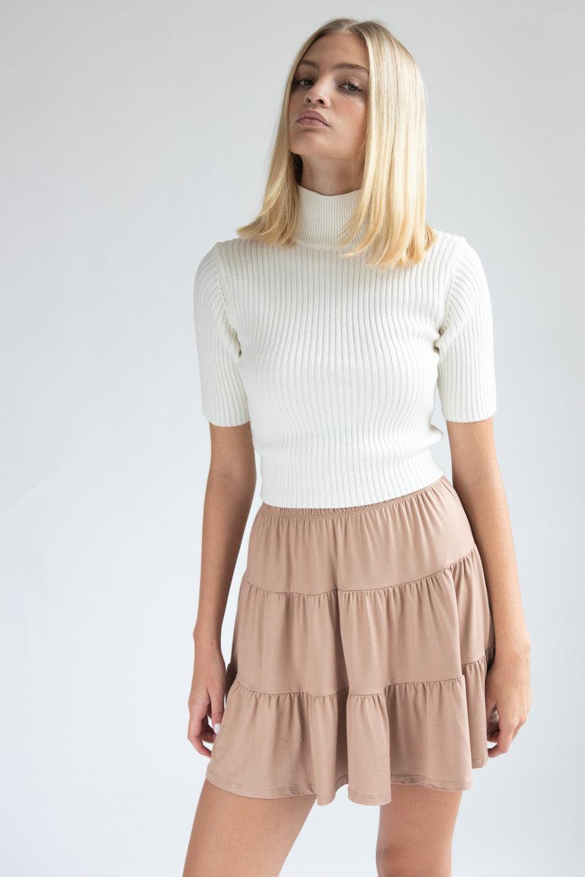 Short Sleeve Mock Neck Ribbed Sweater Product Image