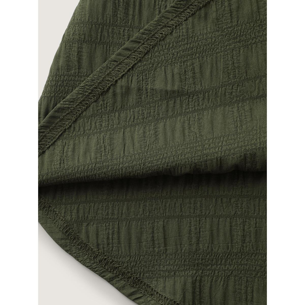 Plus Size ArmyGreen Textured Tab Sleeve Waist Drawstring Blouse Women Leisure Long Sleeve V-neck Casual Blouses BloomChic 10/M Product Image