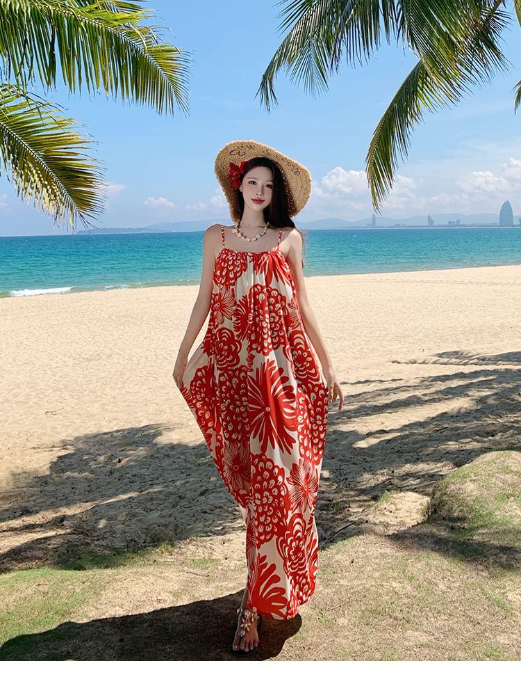 Spaghetti Strap Floral Print Midi Sundress Product Image