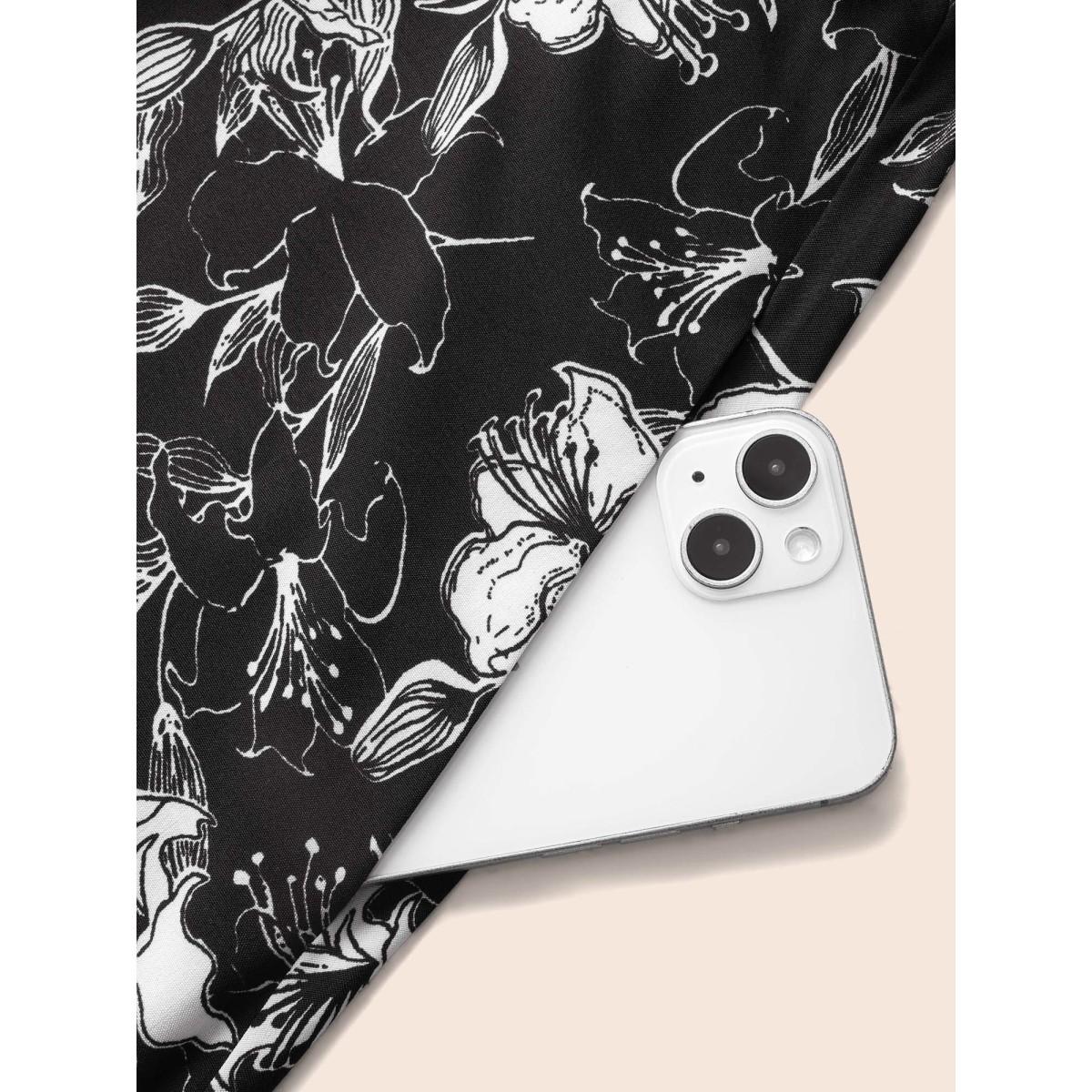 Plus Size Floral Heart Neckline Ruffle Trim Dress Black Women Elegant Ruffles Heart neckline Short sleeve Curvy BloomChic 30/6X Product Image