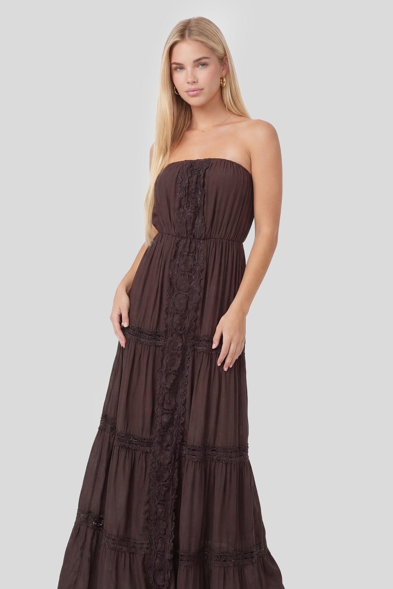 Lace Trim Strapless Maxi Dress Female Product Image