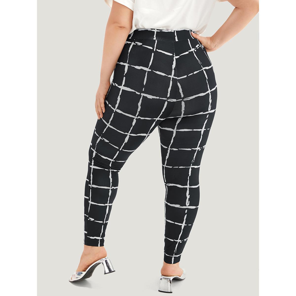 Plus Size Plaid Skinny Elastic Waist Leggings Women Black Elegant High stretch Skinny High Rise Dailywear Leggings BloomChic 22-24/3X Product Image