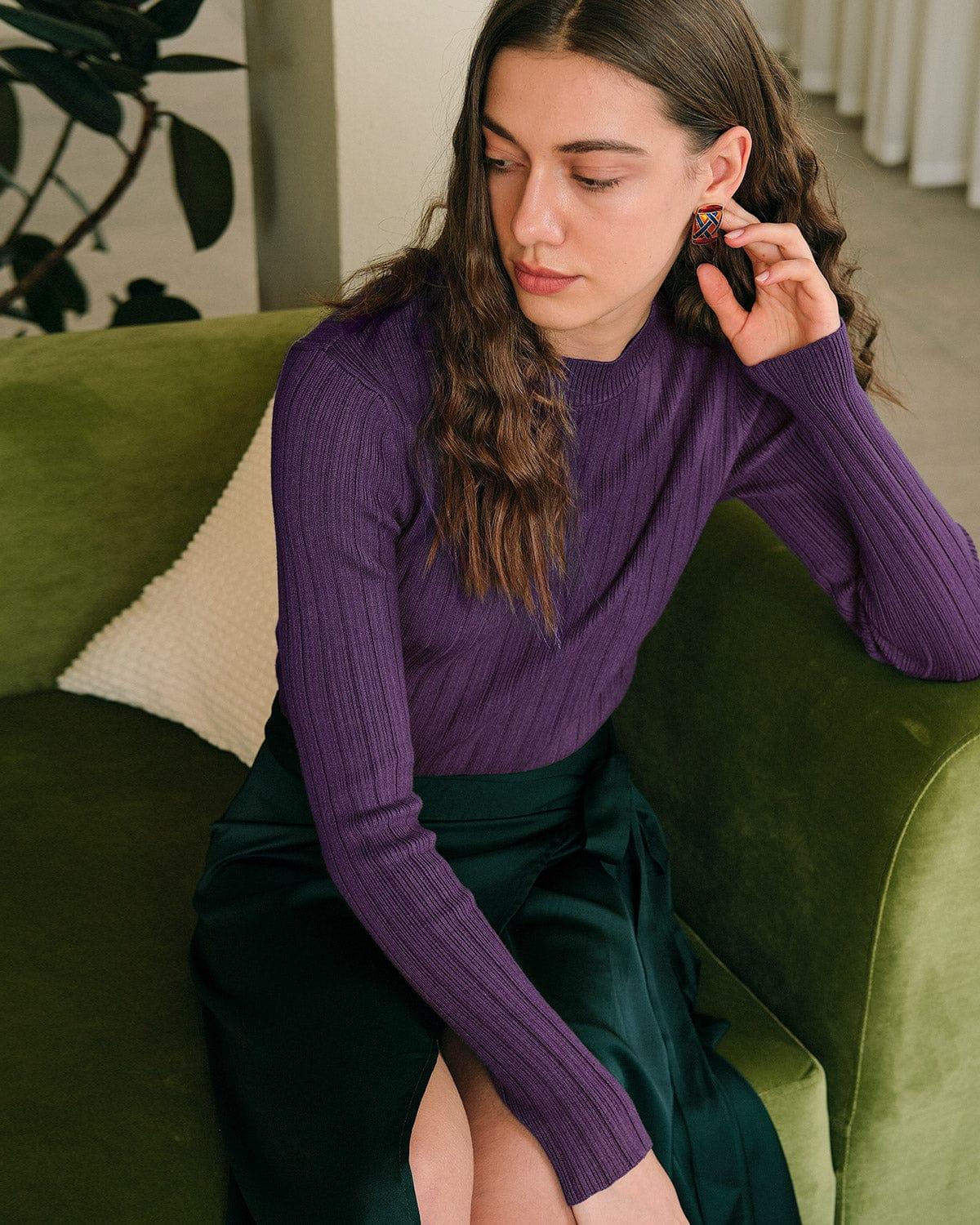 The Round Neck Ribbed Knit Sweater Female Product Image