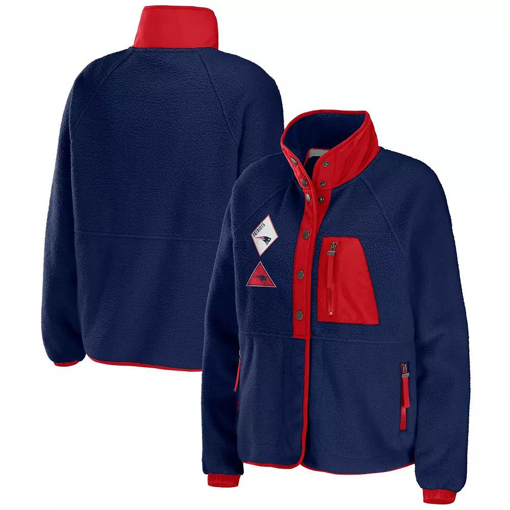 Women's WEAR by Erin Andrews Navy New England Patriots Polar Fleece Raglan Full-Snap Jacket,  Product Image