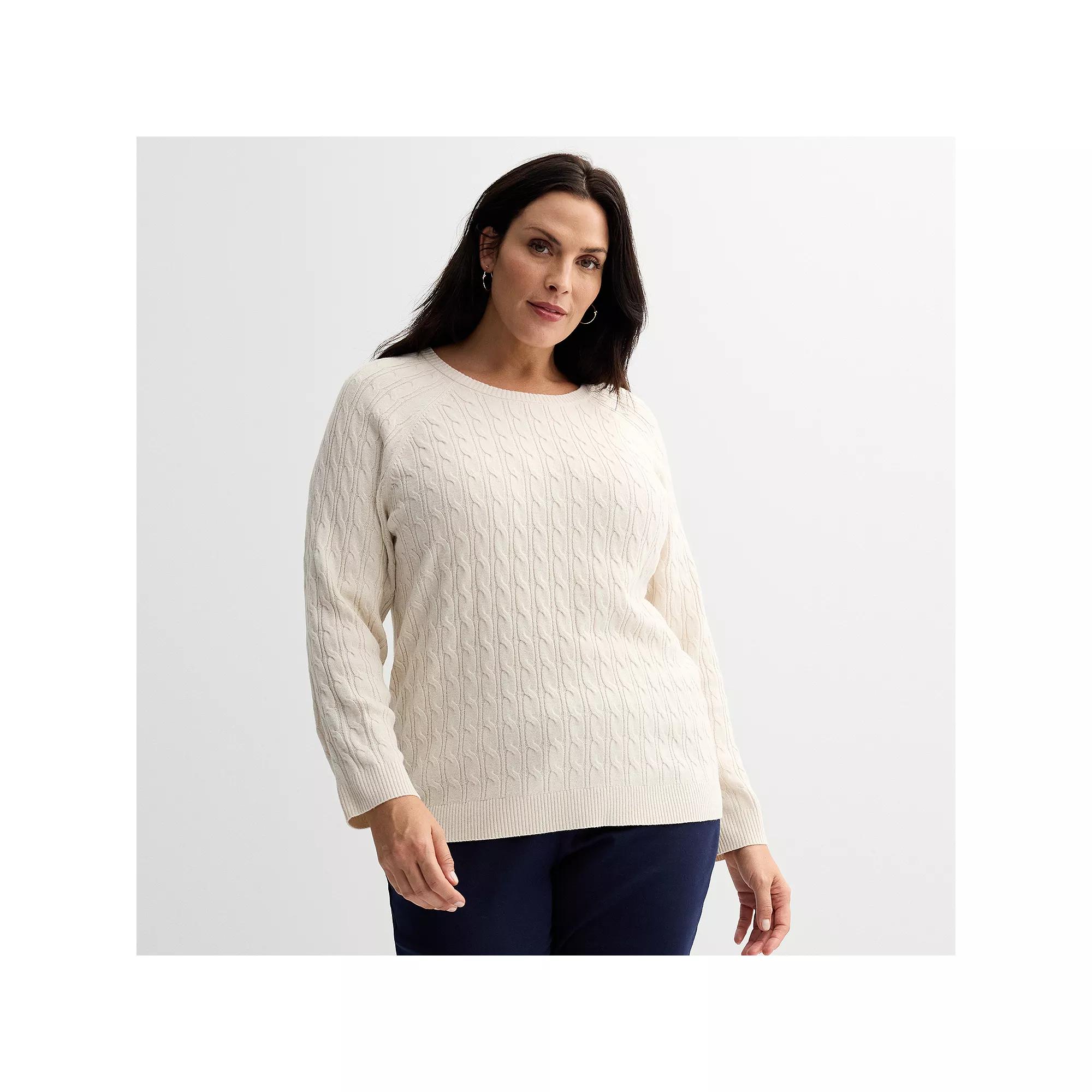 Plus Size Croft & Barrow® The Extra Soft Cabled Crew Neck Sweater, Women's, Size: 5XL, Brown Product Image