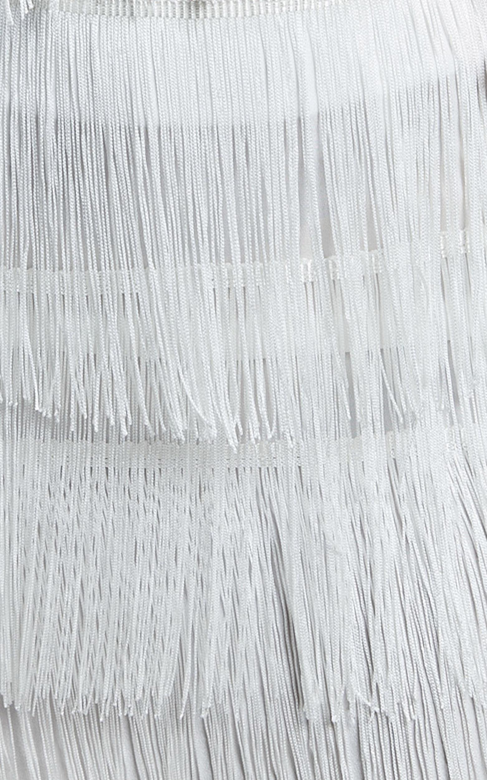 Siofra Two Piece Set - Fringe Crop Top and Mini Skirt Set in White Product Image