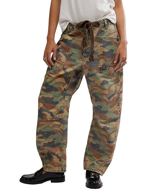 Free People We The Free Moxie Denim Camo Print Low Rise Slouchy Barrel Jeans Product Image
