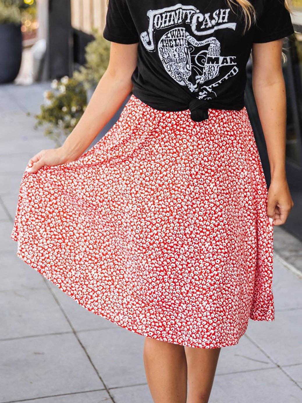 Floral A-line Knee Length Laura Skirt: Green Product Image