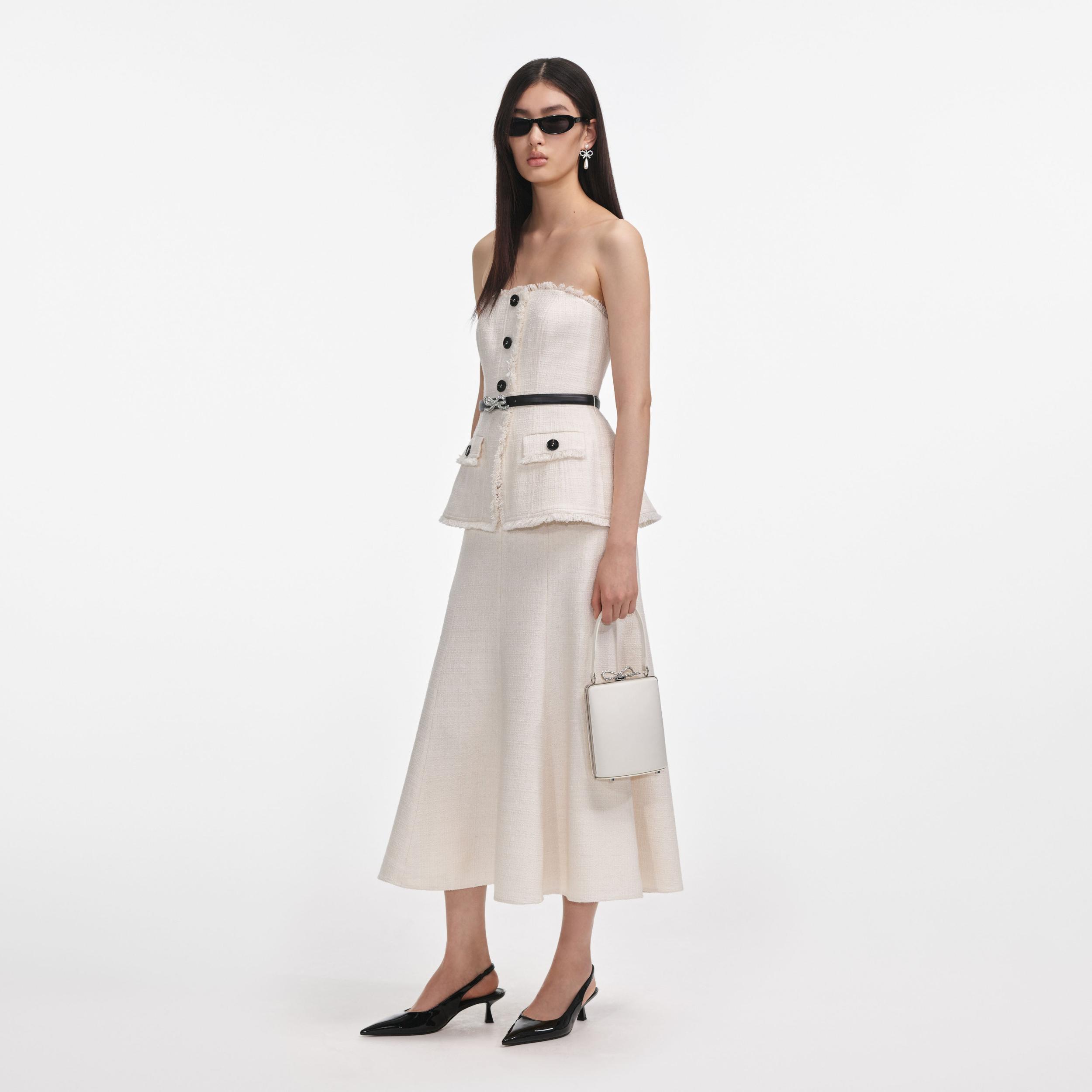 Cream Boucle Bandeau Midi Dress Product Image