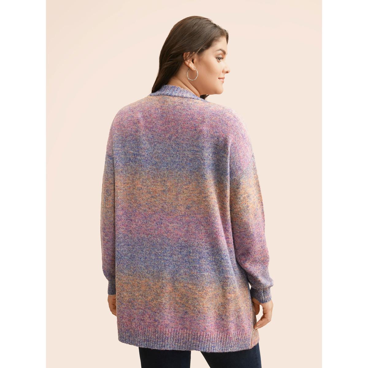 Plus Size Gradient Dyeing Patch Pocket Cardigan Multicolor Women Casual Loose Long Sleeve Everyday Cardigans BloomChic 26/4X Product Image