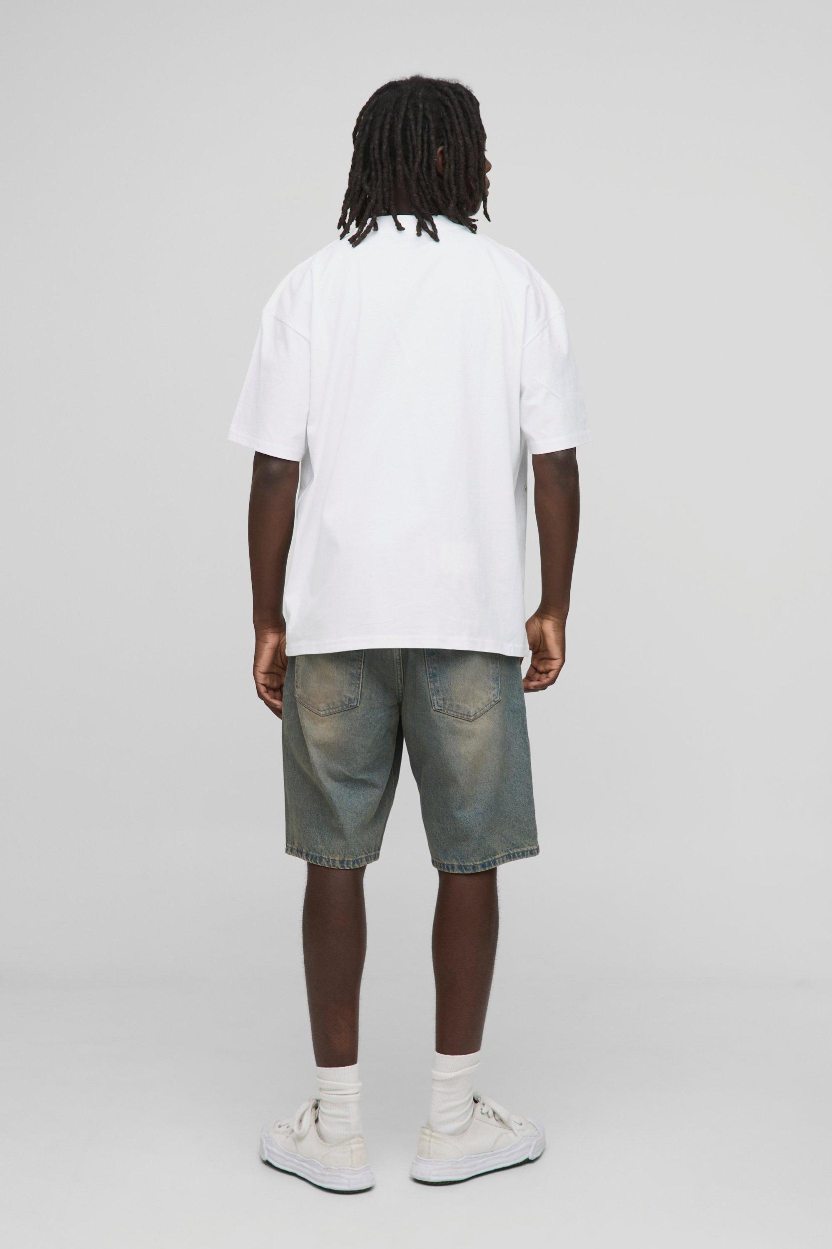 White Oversized Extended Neck Ofcl MAN Eagle Over The Seam Printed T-Shirt | boohooMAN USA Product Image