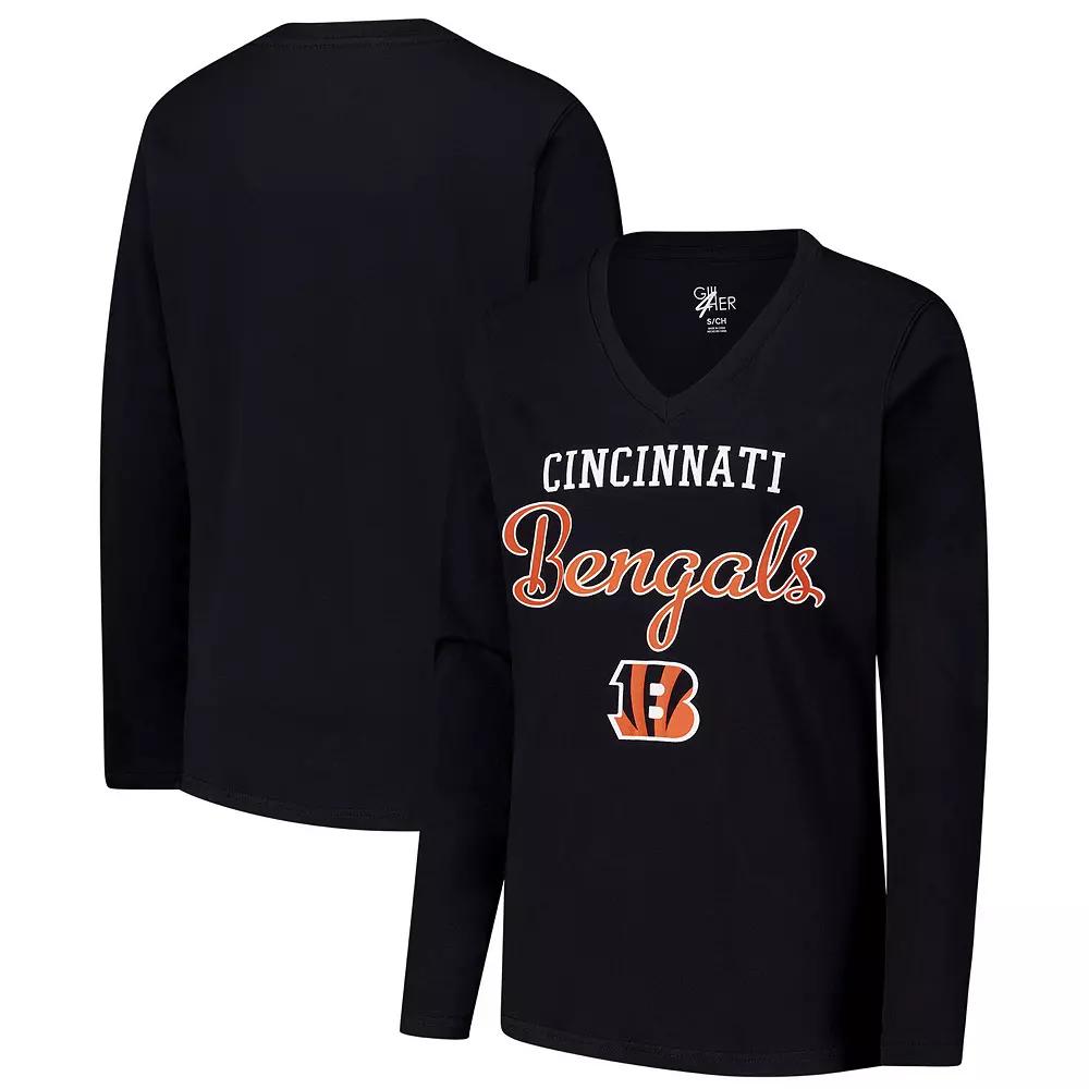 Women's G-III 4Her by Carl Banks Black Carolina Panthers Post Season Long Sleeve V-Neck T-Shirt,  Product Image