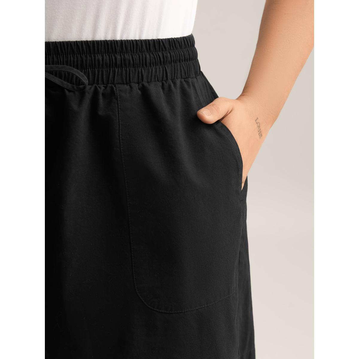 Plus Size Waist-Drawstring Wide-Leg Shorts Women Black Leisure Drawstring Wide Leg Casual Shorts BloomChic 18-20/2X Product Image