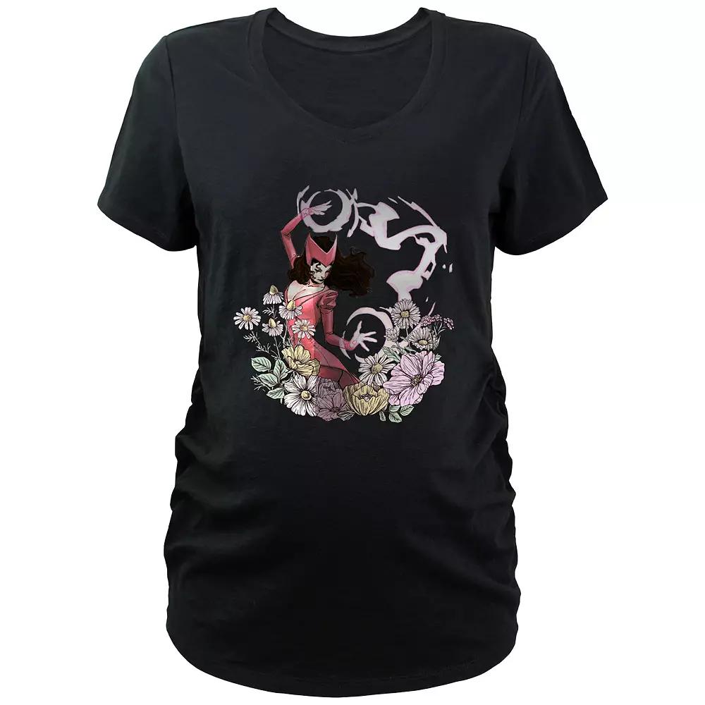 Maternity Marvel Scarlet Witch Floral Powers V-Neck Graphic Tee, Women's, Size: XS-MAT, Black Product Image