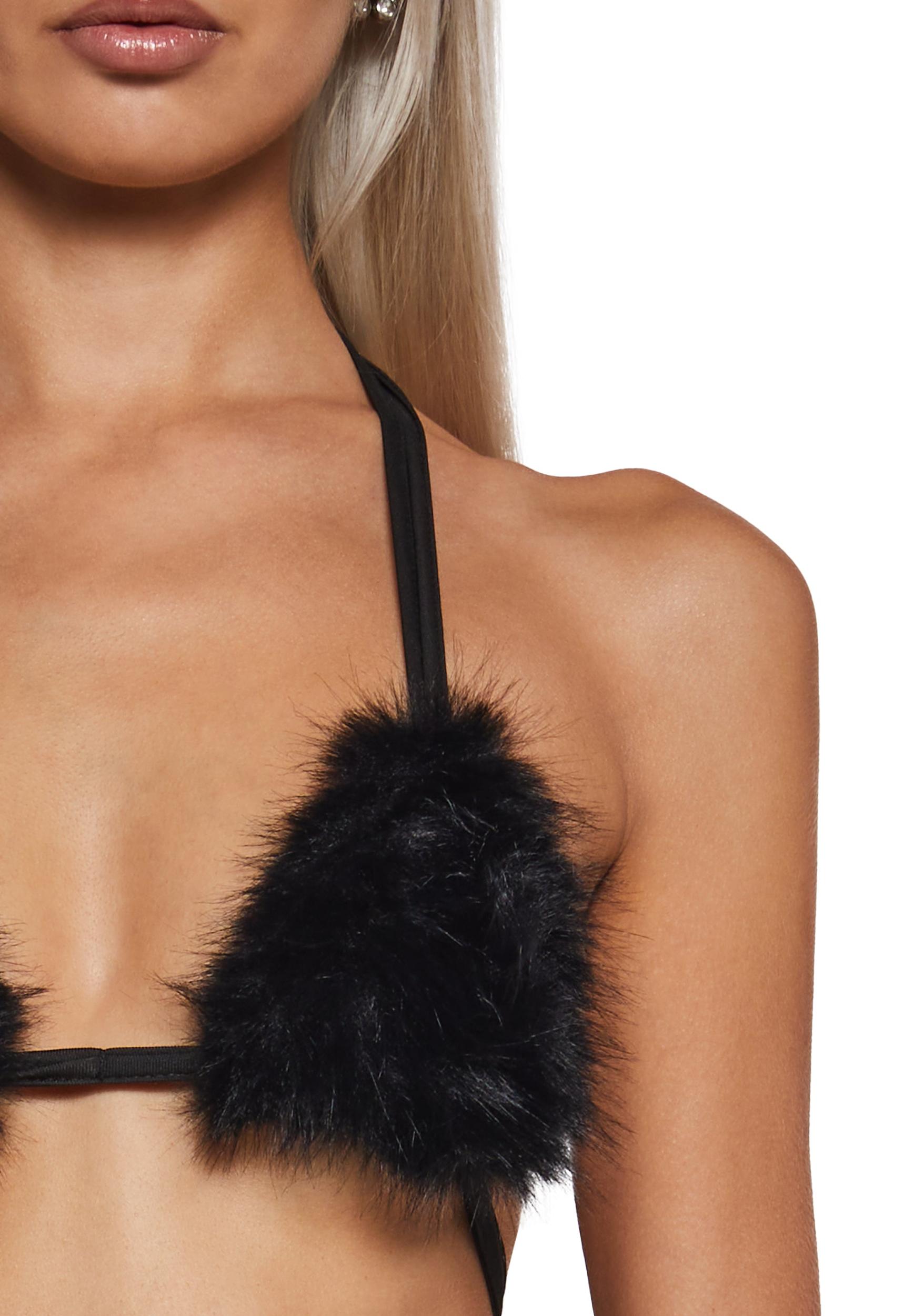 Womens Faux Fur Bra Top Club Exx - Black Product Image