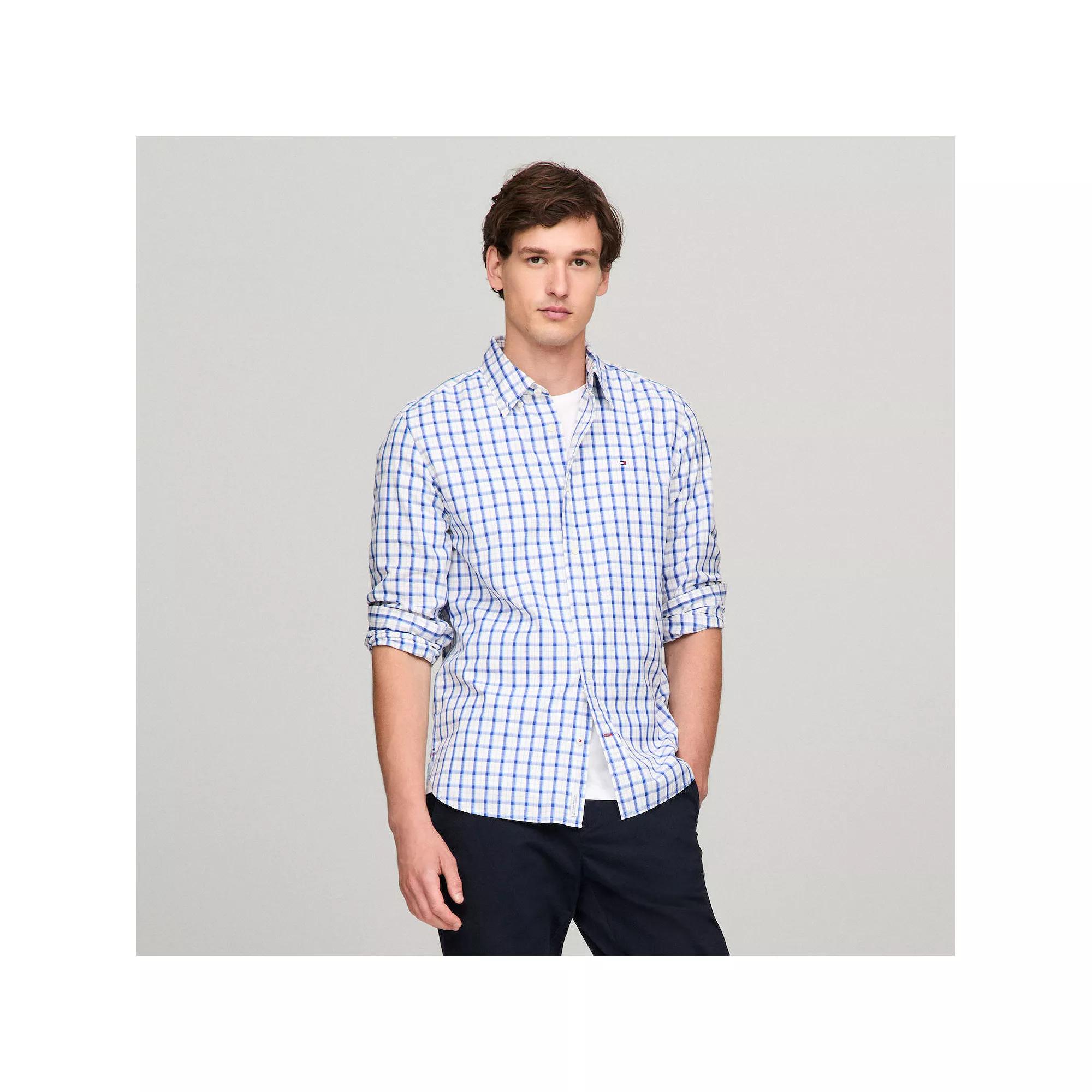 Men's Tommy Hilfiger Stretch Poplin Woven Button-Down Shirt, Size: Small, Royalty Check Product Image