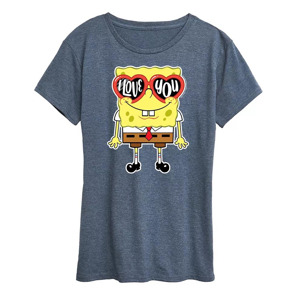 Women's Spongebob Squarepants Love You Heart Glasses Graphic Tee,  Product Image
