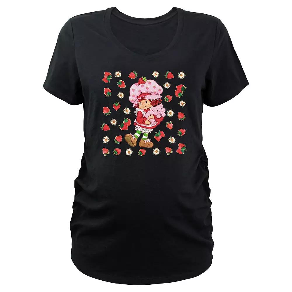 Maternity Strawberry Shortcake Flowers And Strawberries Background V-Neck Graphic Tee, Women's,  Product Image