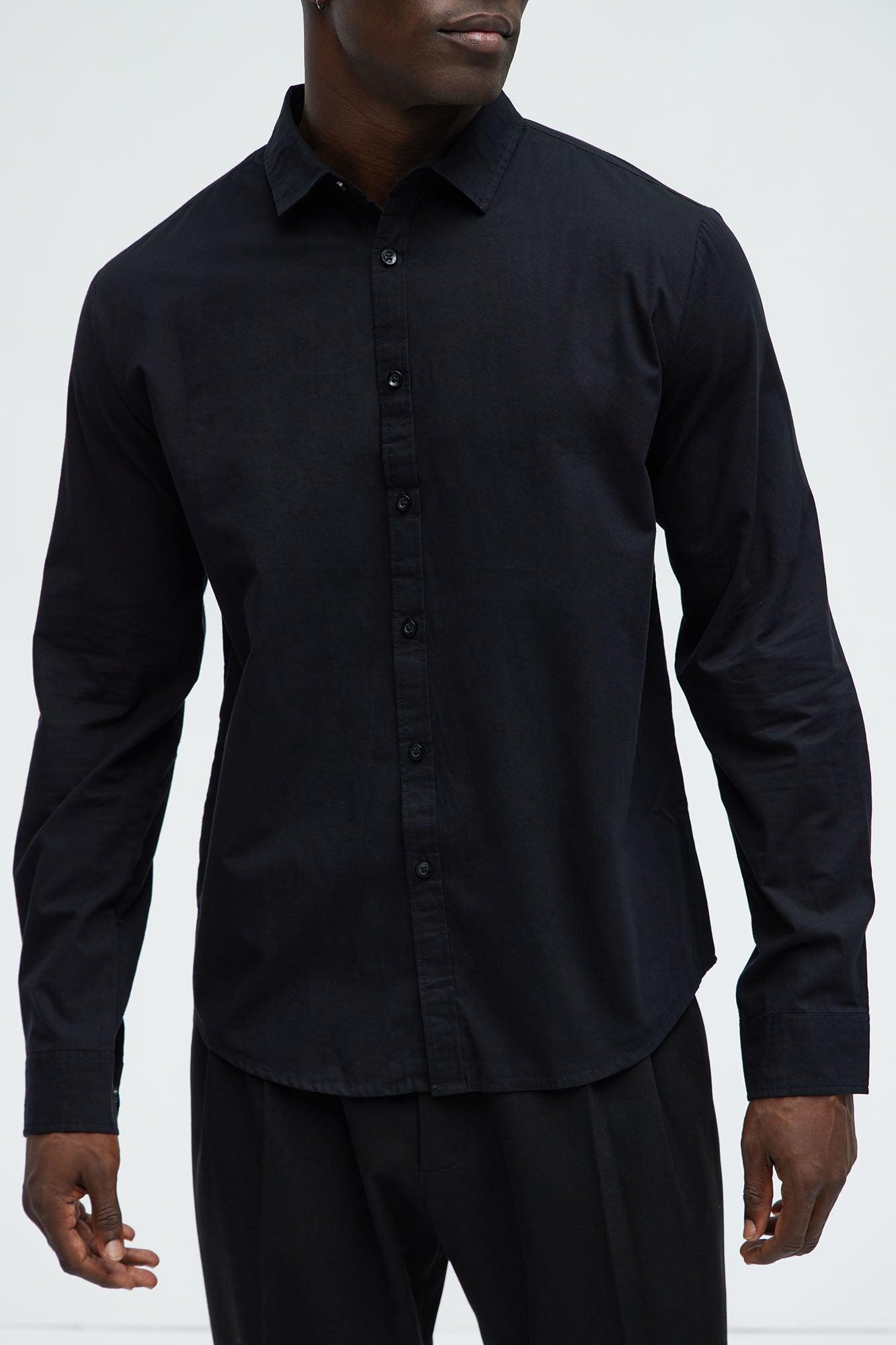 Ryland Cotton Long Sleeve Button Up Shirt - Black Product Image
