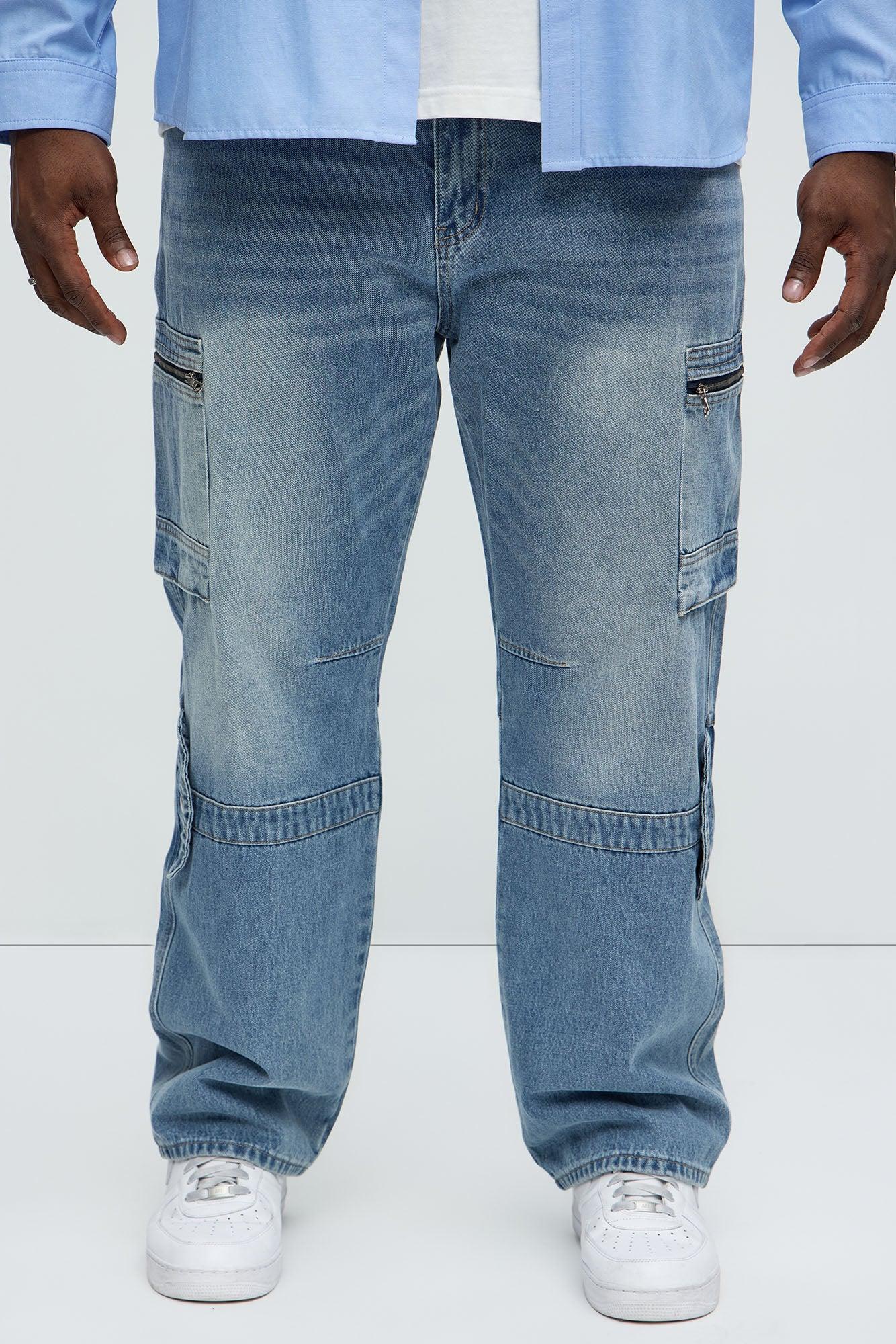 Already Over It Straight Cargo Jeans - Medium Blue Wash Product Image