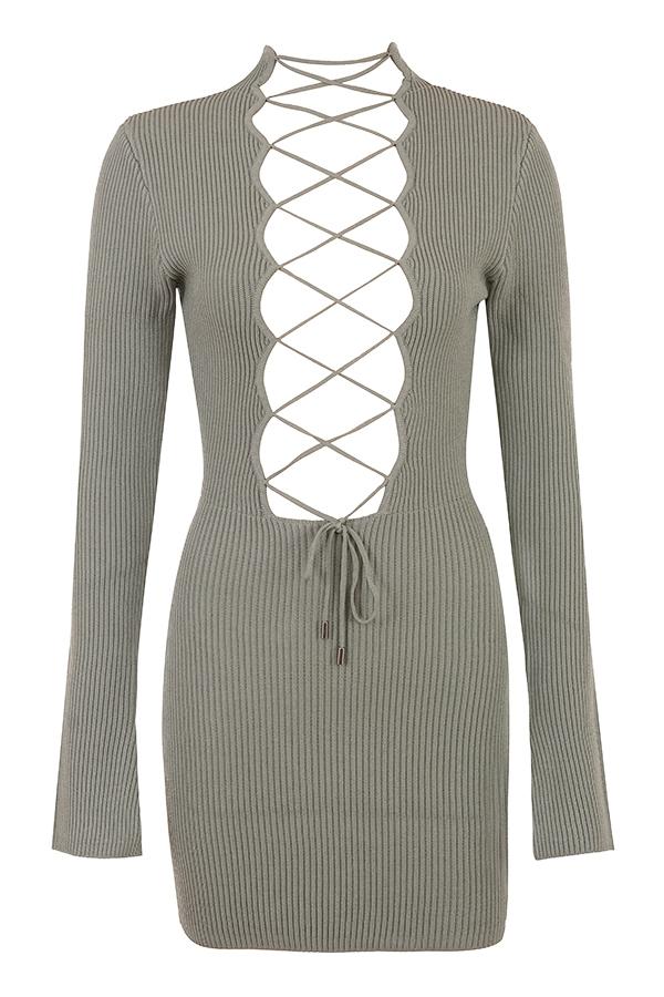 Jada  artichoke knit lace up dress Product Image
