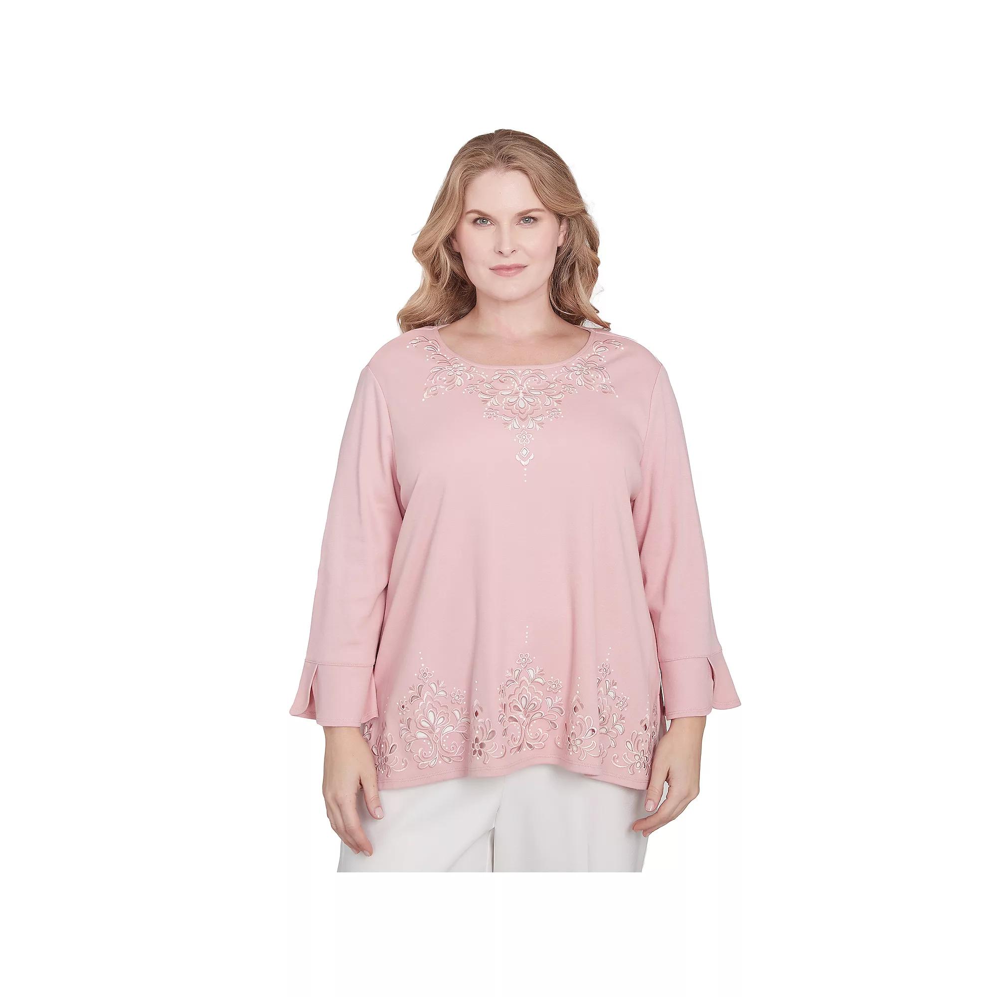 Plus Size Alfred Dunner Lace Cutout Split Sleeve Top, Women's, Size: 1XL, Pink Product Image